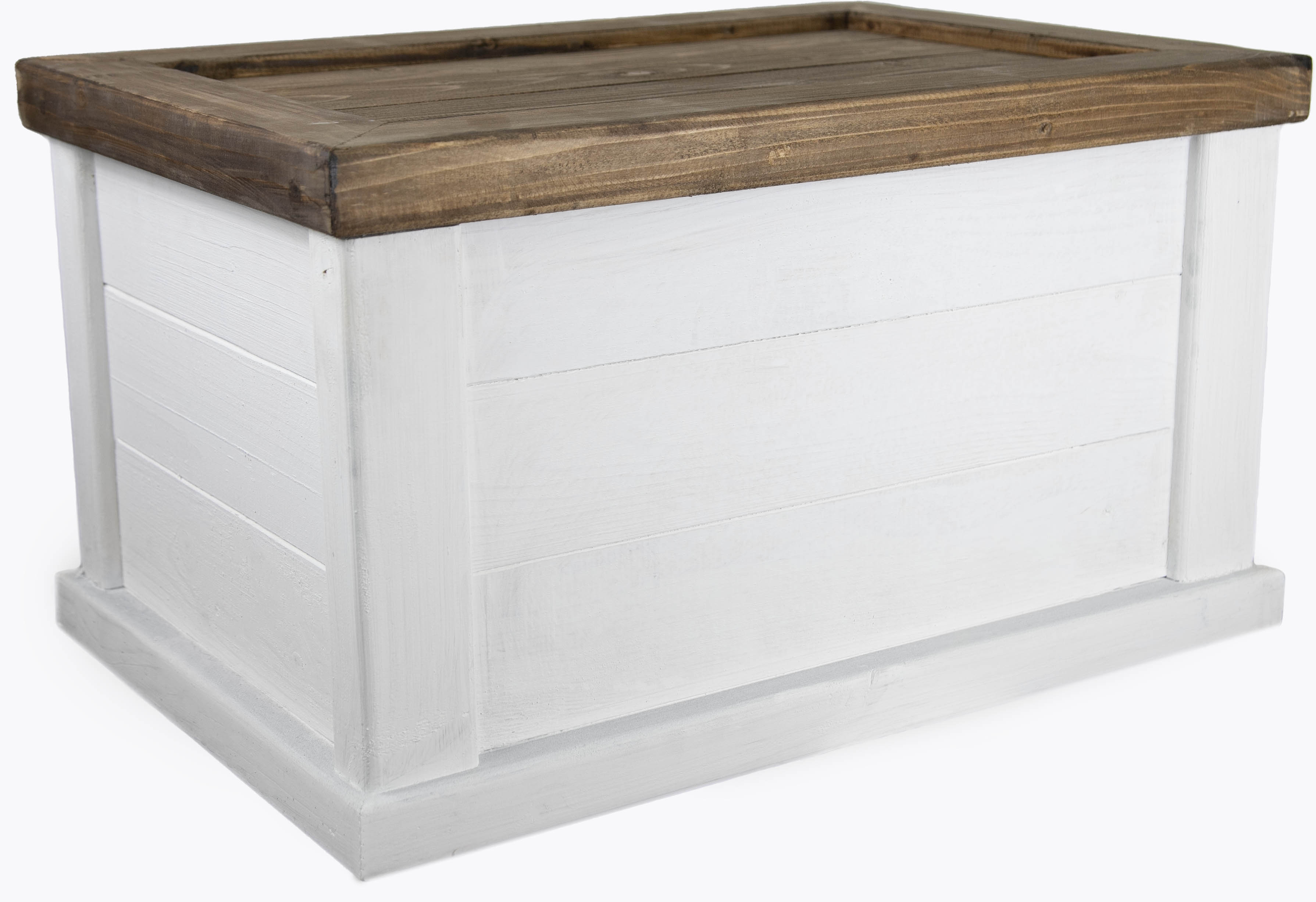massive Holztruhe UK weiss braun mit Zylinder 60x40x34cm