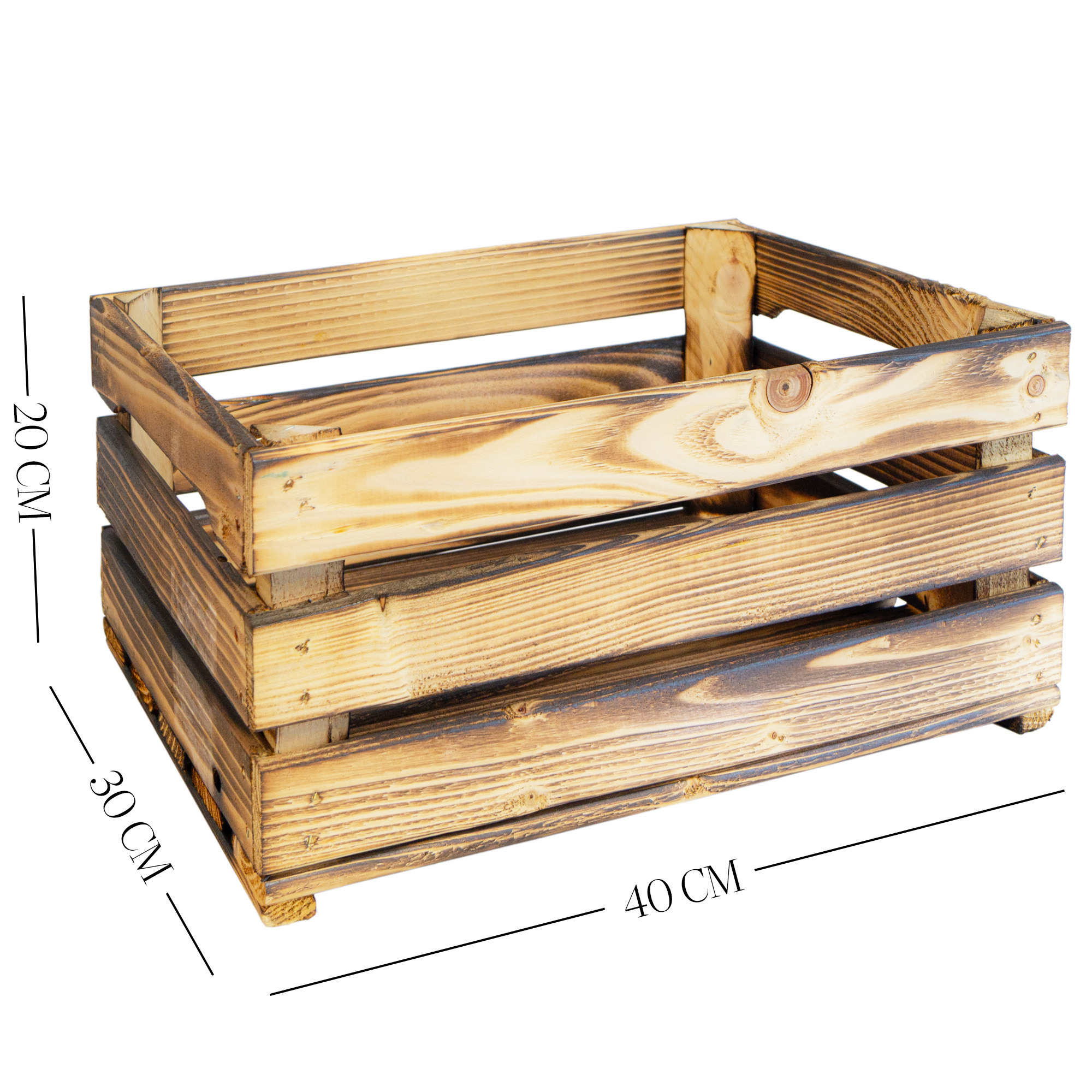 Holzkiste LASSE – Dekorative Aufbewahrungs- und Regalkiste aus Holz in Natur oder geflammt, 40 × 30 × 20 cm Geflammt