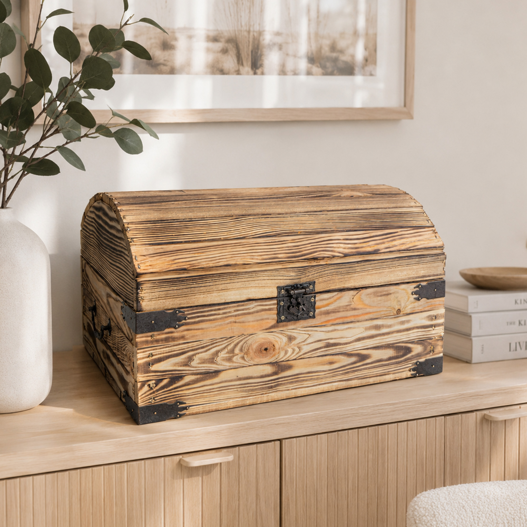 Holztruhe Piet geflammt 41×26×24 cm – rustikaler Stauraum mit Charakter
