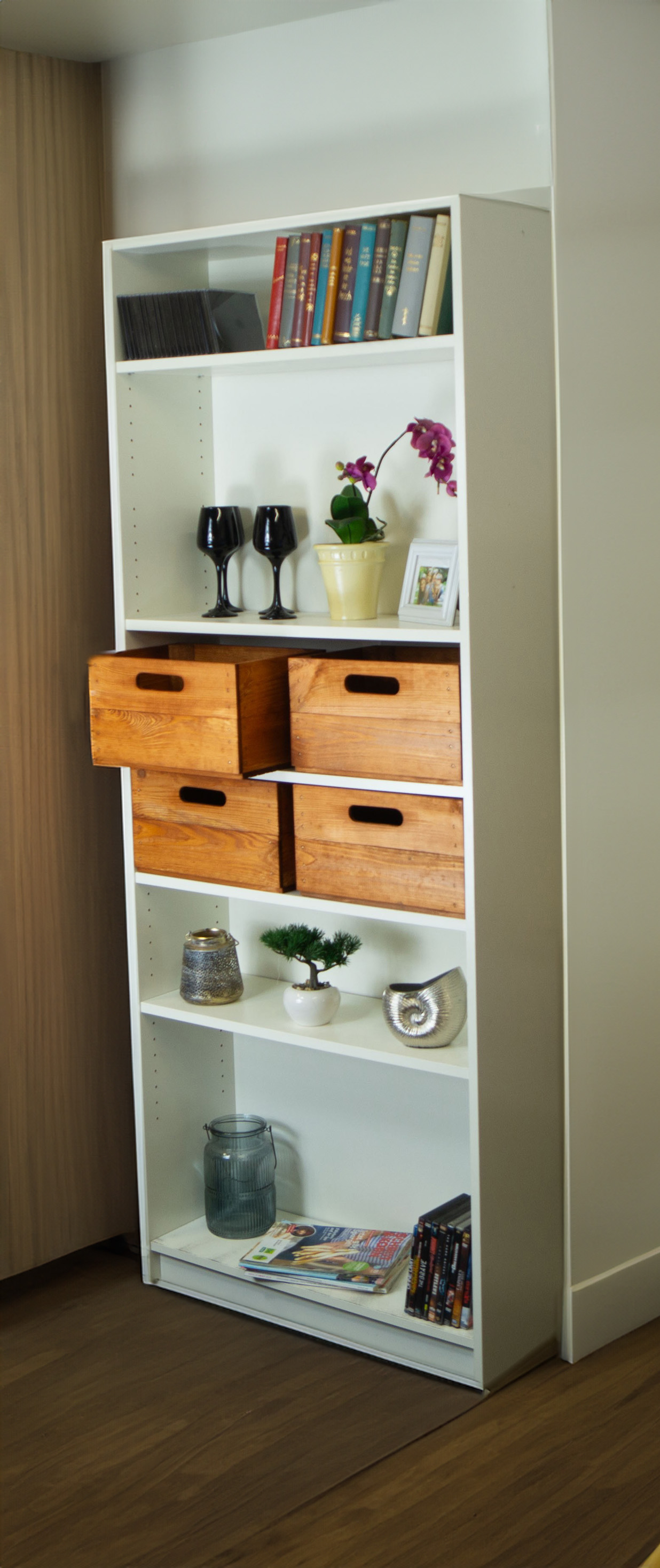 Boîte en bois noir émaillé convenant aux étagères Kallax et Expedit Insert pour étagère