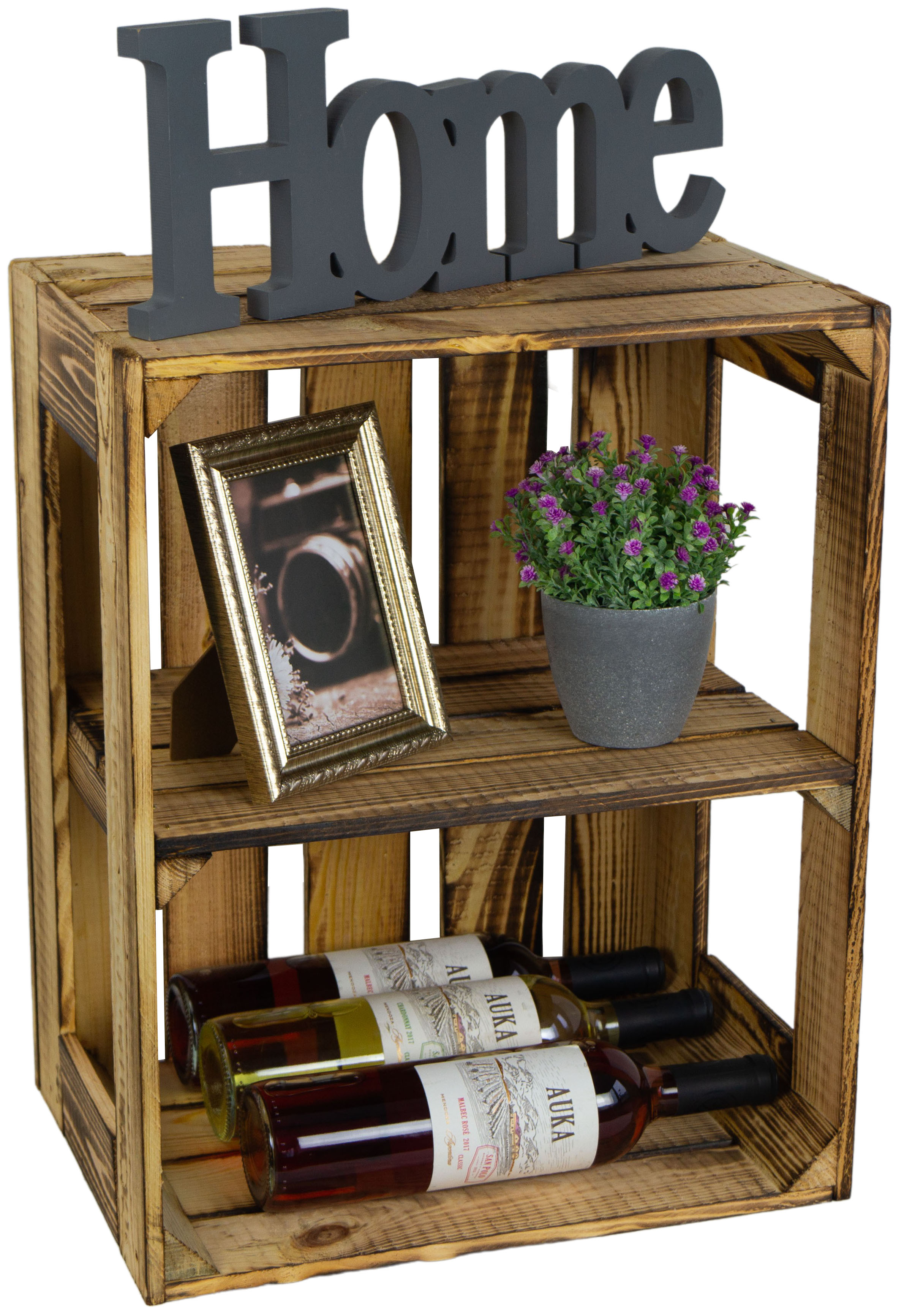 Coffret 3 pièces coffret étagère en bois Gerda flammé avec planche intermédiaire / médiane "Quer" (croix)