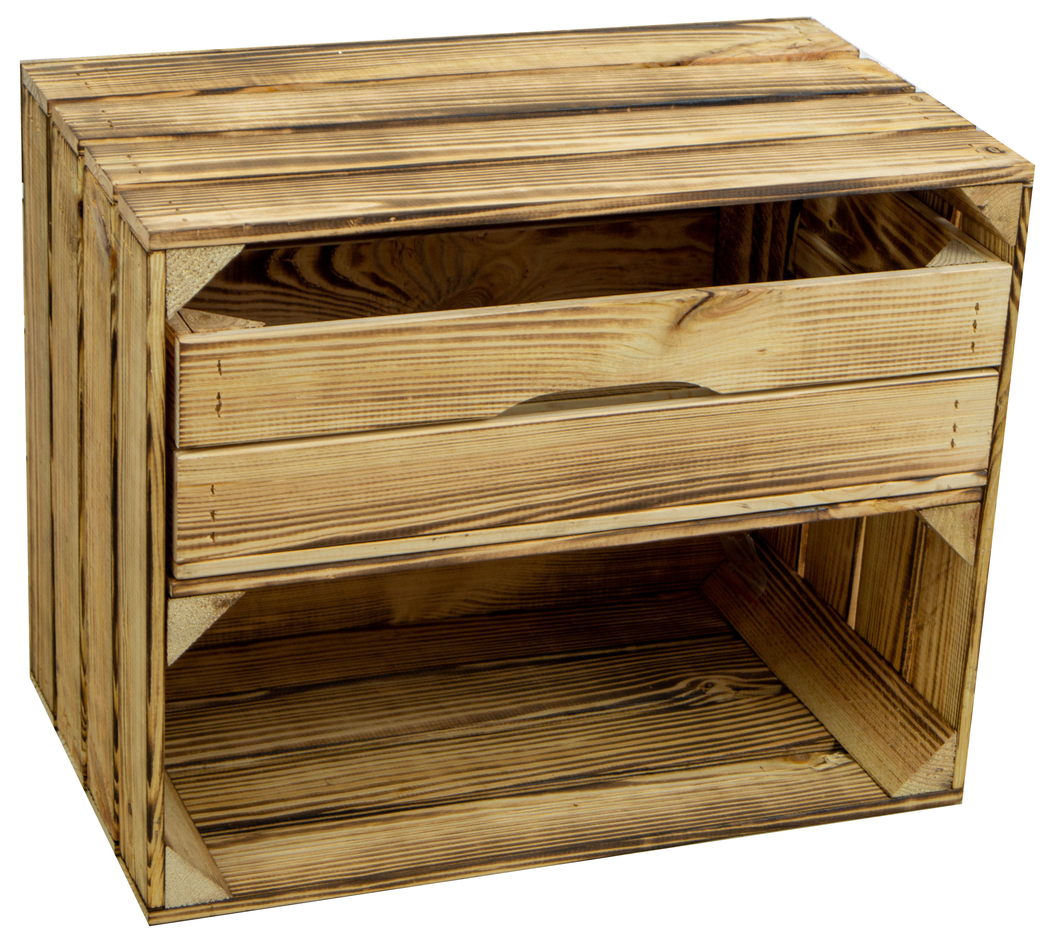 2x Obstkiste Johanna geflammt mit Schublade Längs 50 x 40 x 30cm