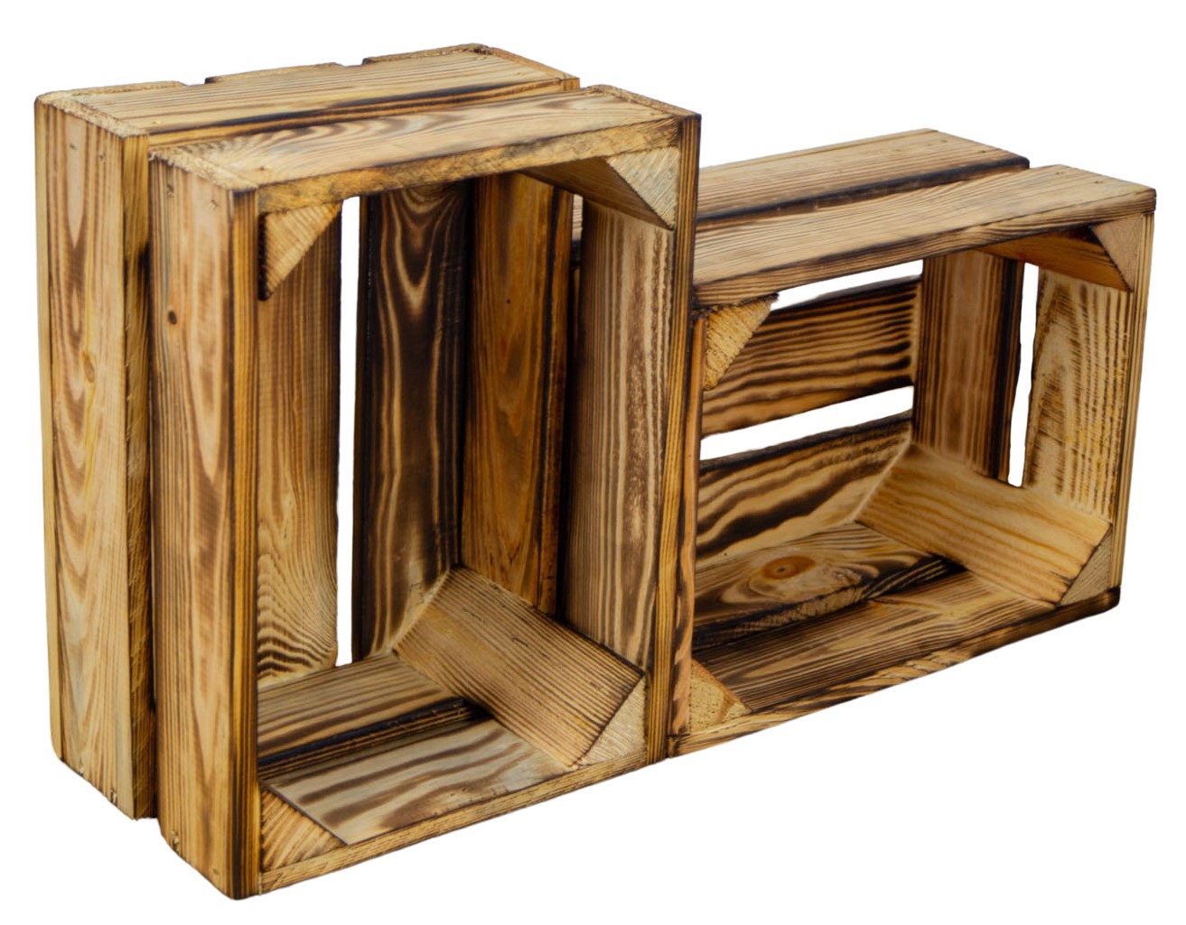 Set de 3 petites boîtes en bois "Frieda" flambées