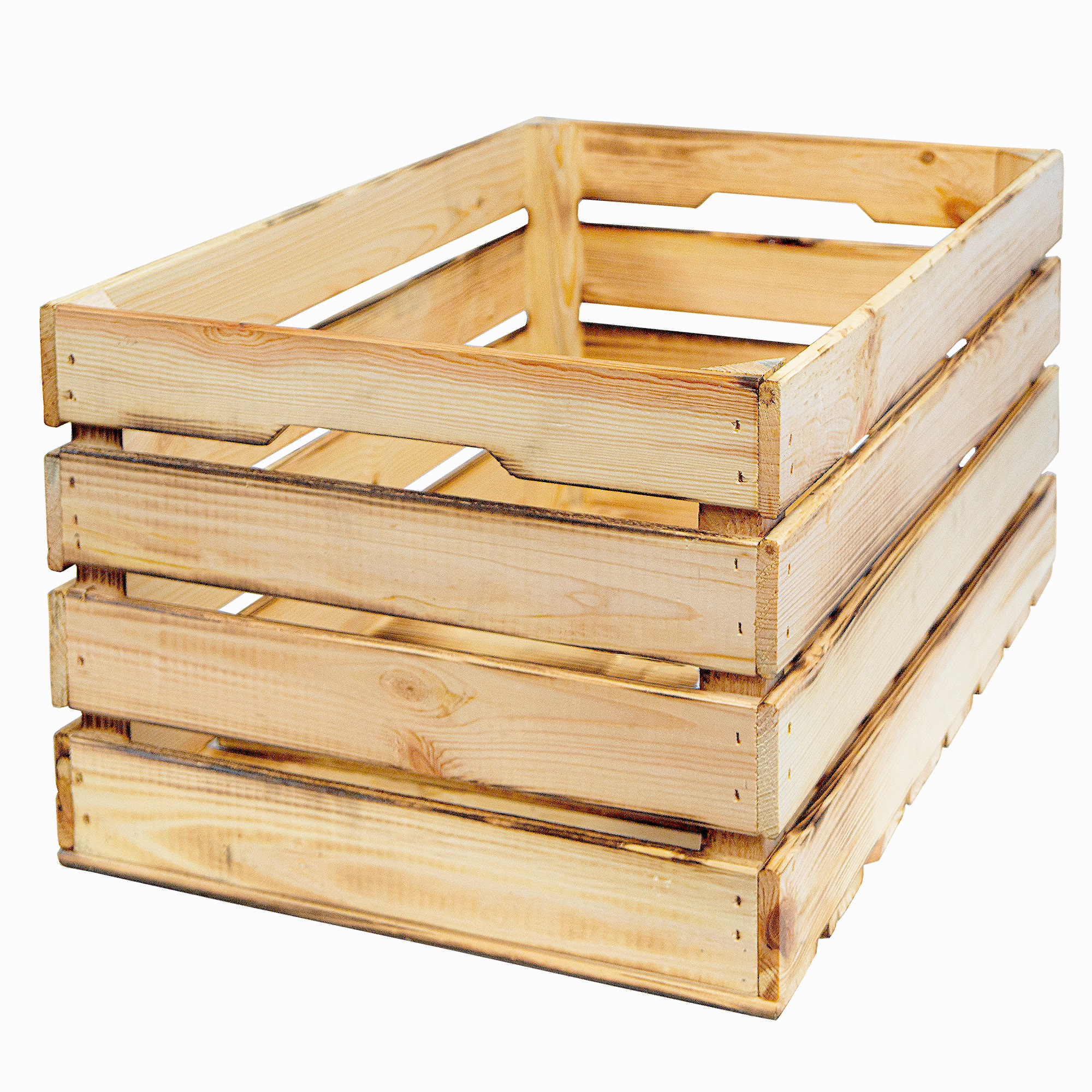 Grosse Holzkiste mit Griff  "BF Groß 60x39x30" Neu & geflammt