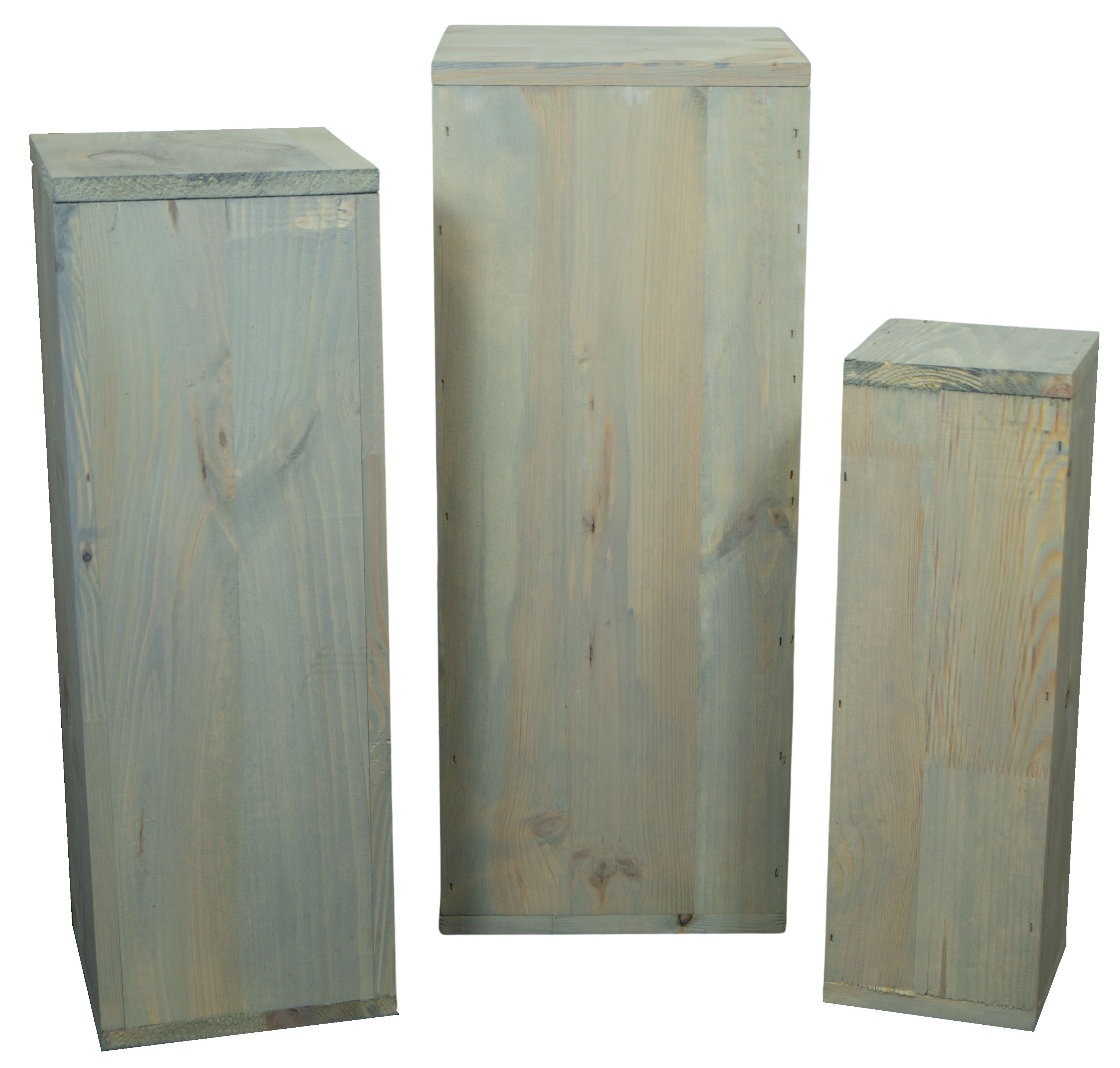 3er Set Dekosäulen viereckig in shabby natur 24x24x60cm Holzblock Holzständer