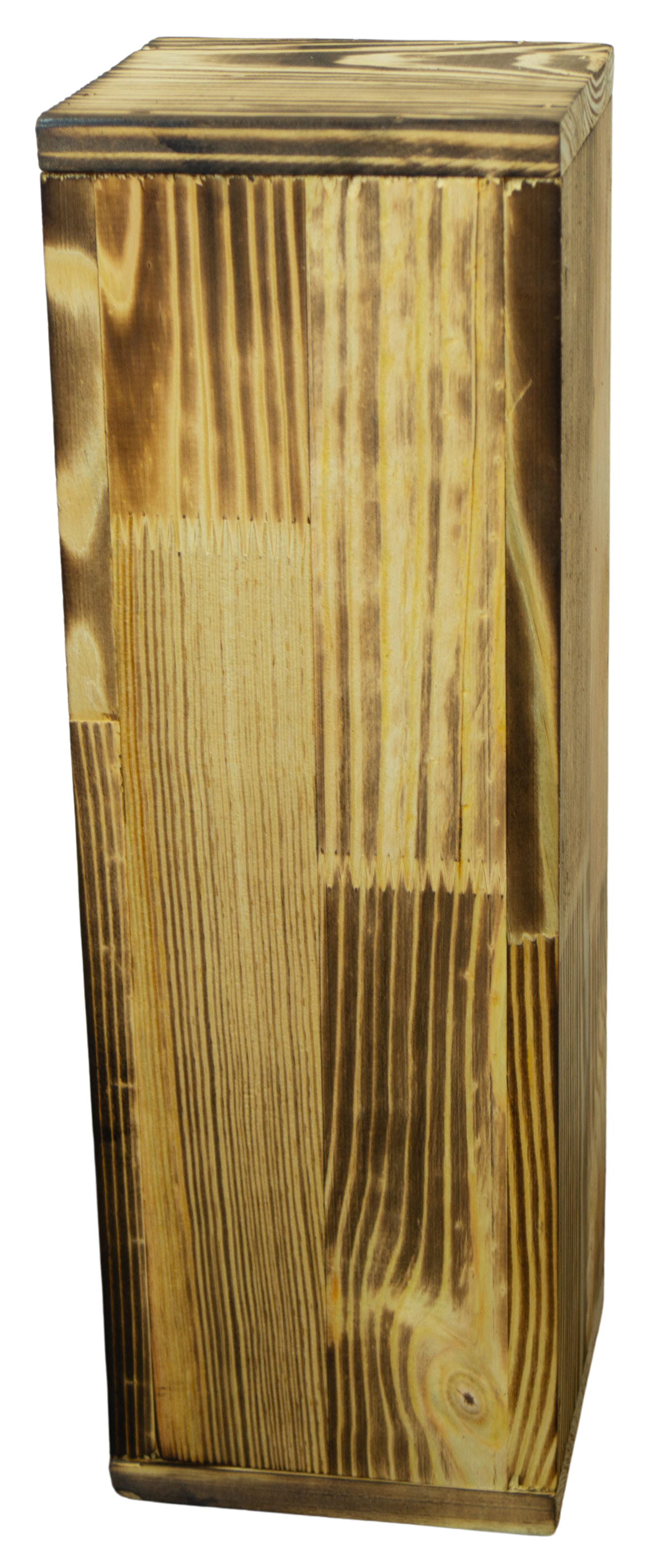 3er Set Dekosäulen viereckig in geflammt 24x24x60cm Holzblock Holzständer