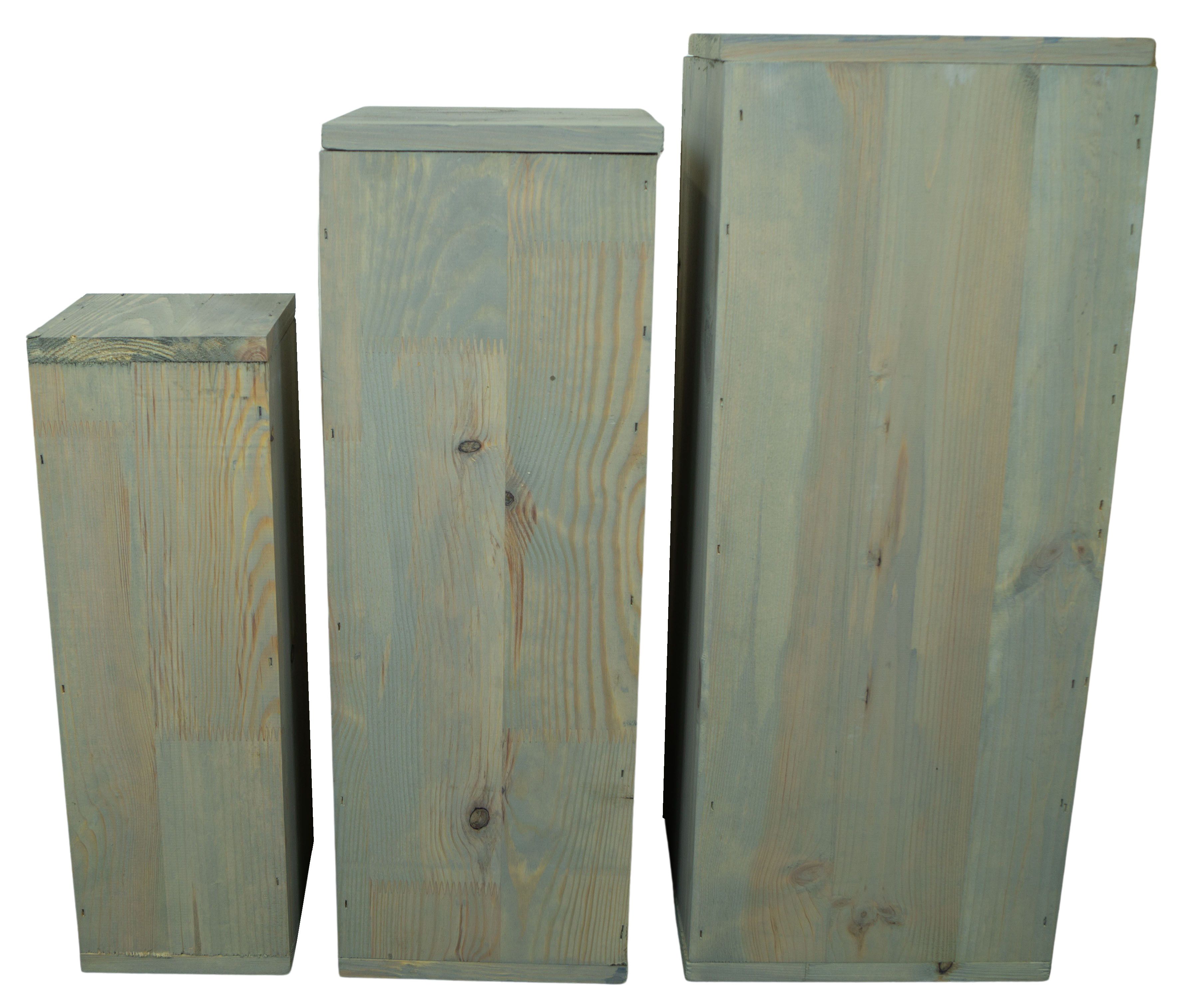 3er Set Dekosäulen viereckig in shabby natur 24x24x60cm Holzblock Holzständer