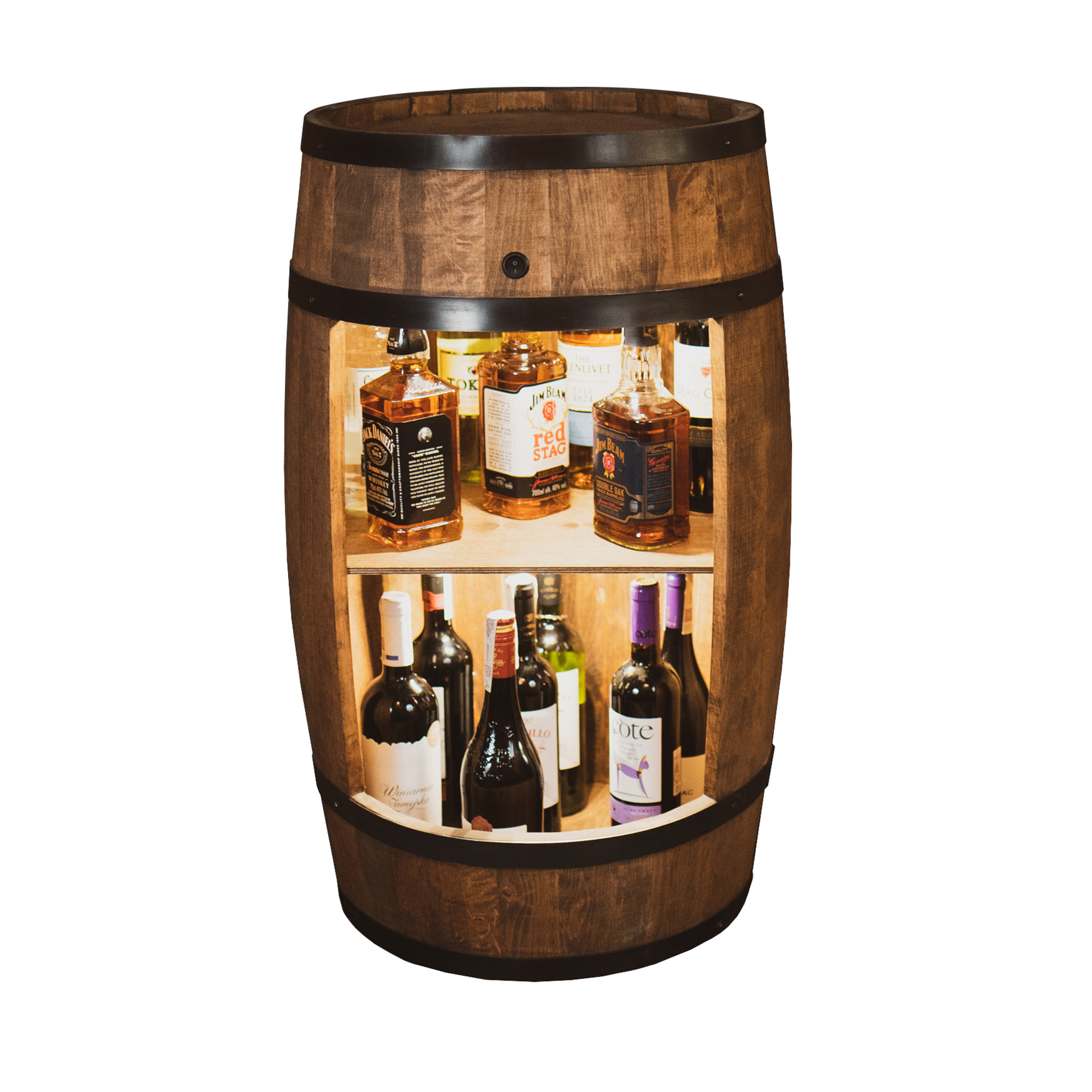 Holzfass in Farbton Wenge Hausbar mit LED – Rustikale Minibar im Weinfass Design – Weinregal & Flaschenständer aus Holz – Vintage Fassbar für Wohnzimmer, Bar oder Partykeller – ca. 80 cm #1 LED Einfarbig