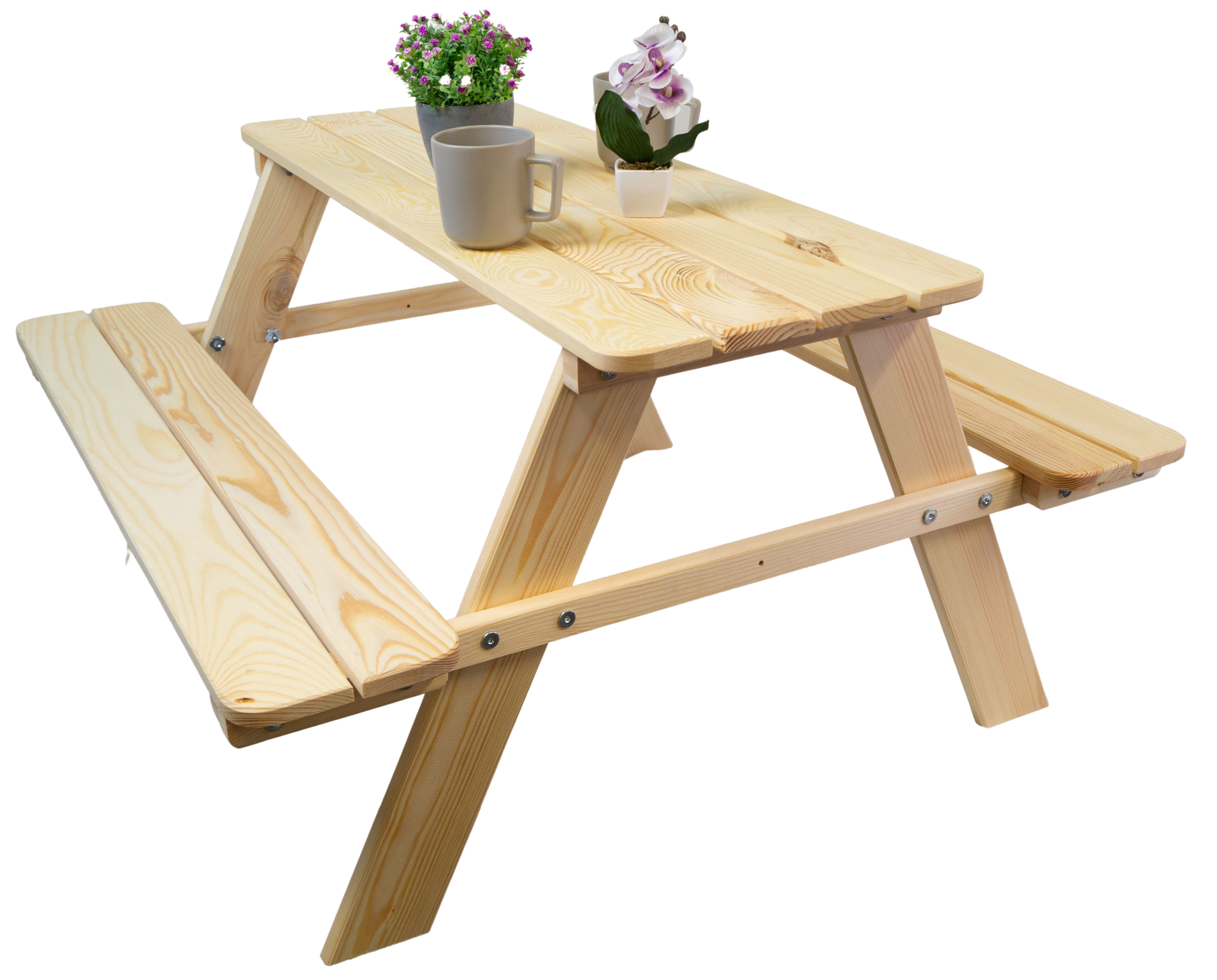 Sitzbank für Kinder 90x90x48cm in natur Gartenbank Garnitur mit runden Ecken