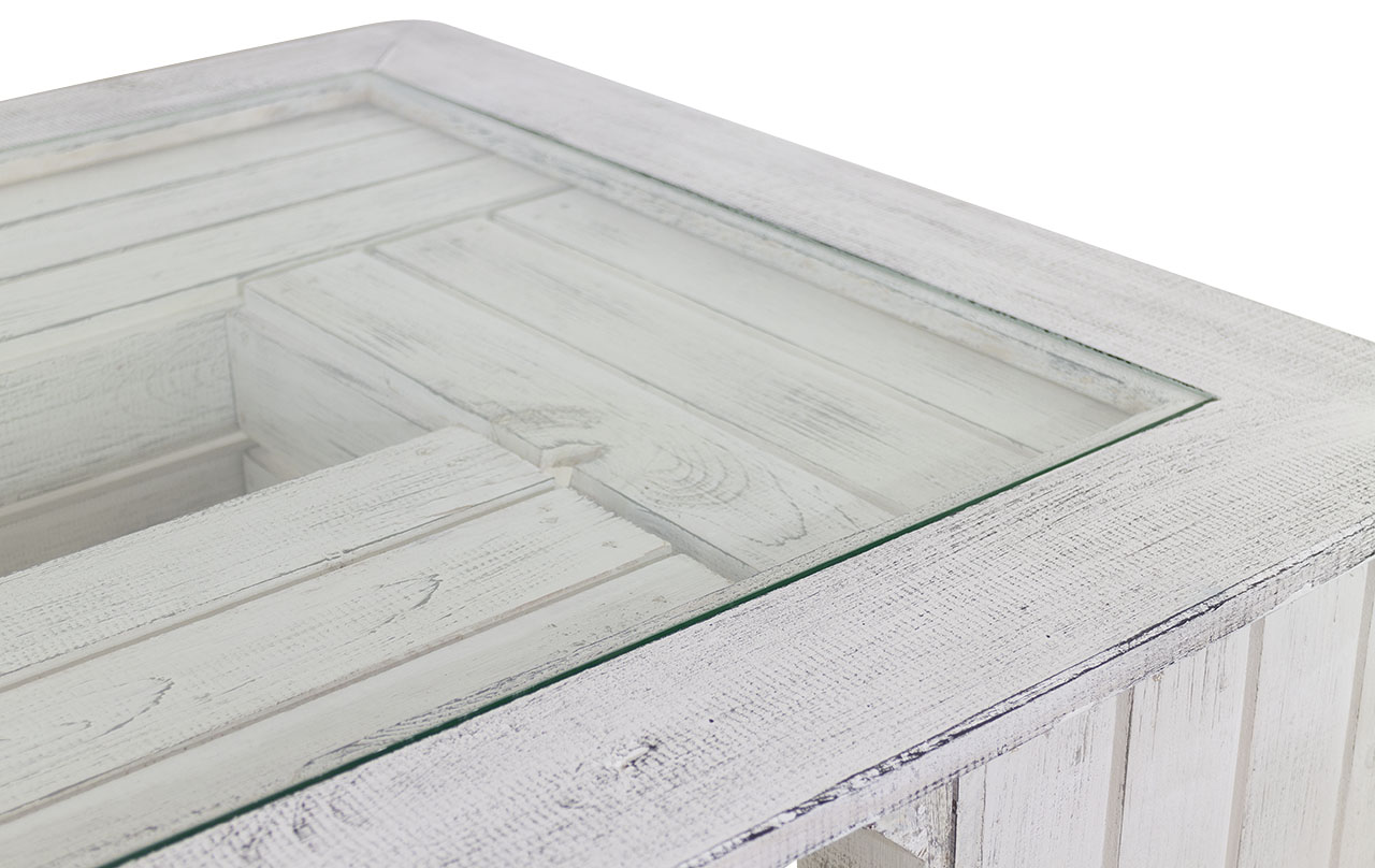 Weiße Tischplatte mit Glas und Shabby Rahmen  85x85cm