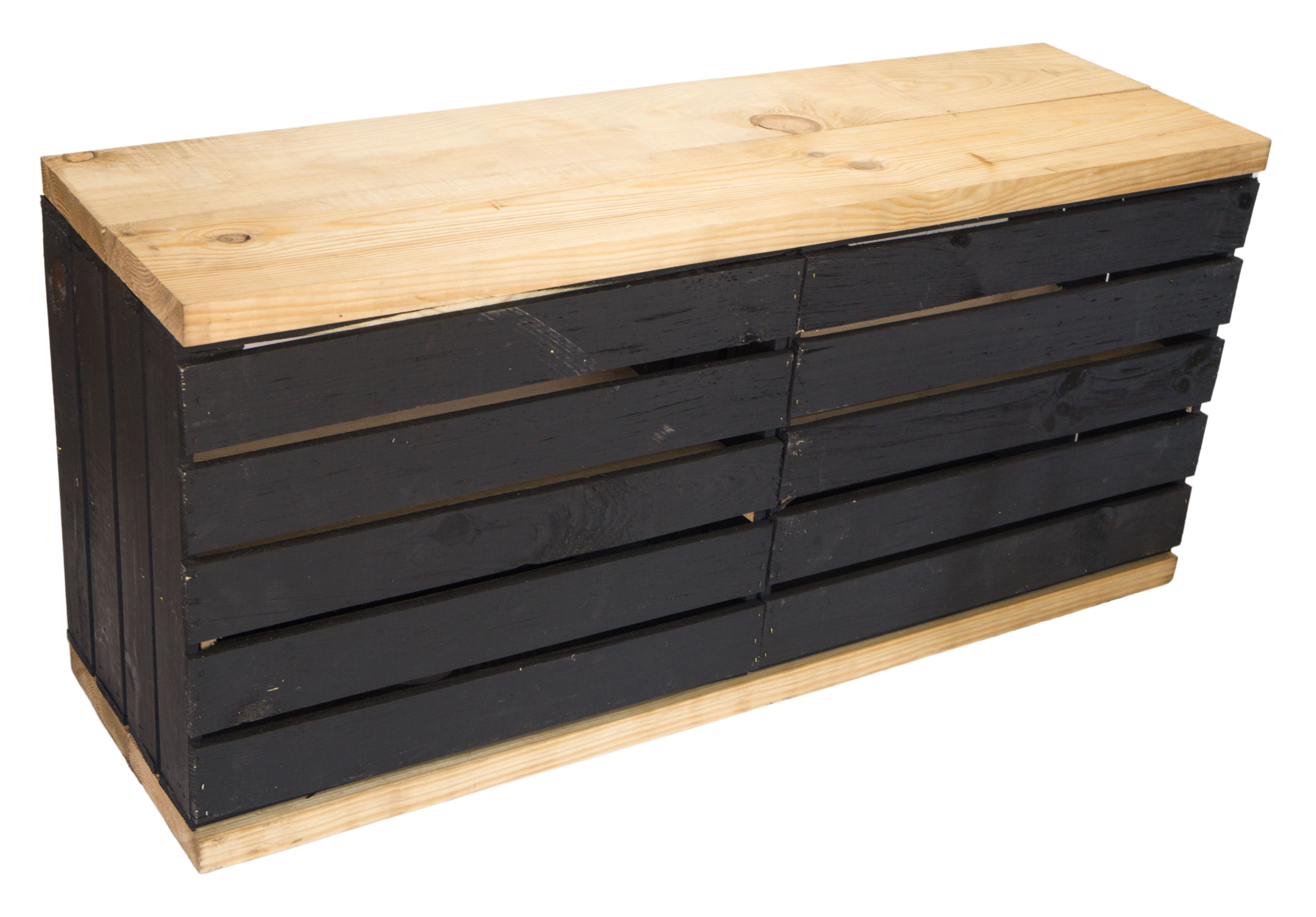 Banc noir avec siège en planches de bois épaisses nature avec planche centrale nature
