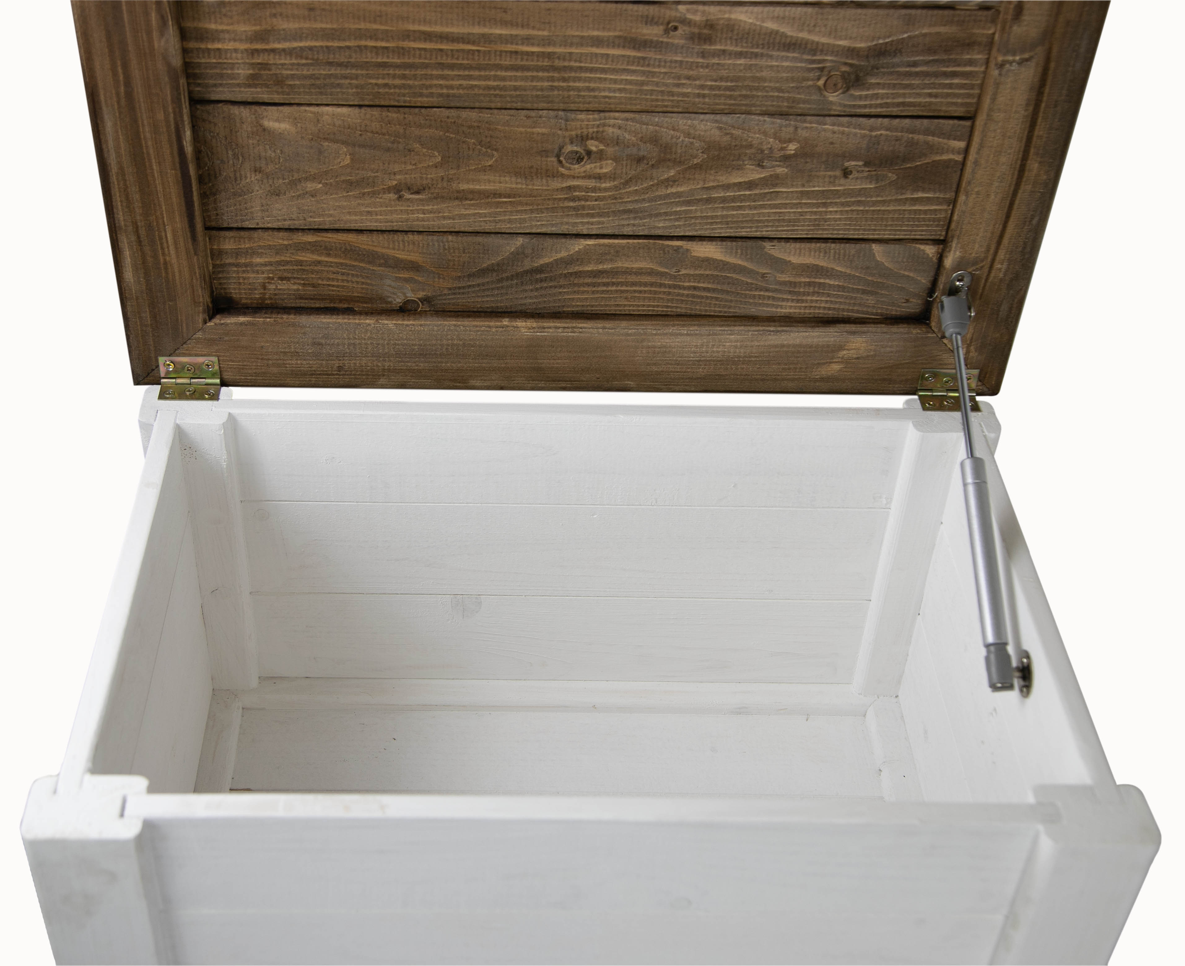 massive Holztruhe UK weiss braun mit Zylinder 60x40x34cm
