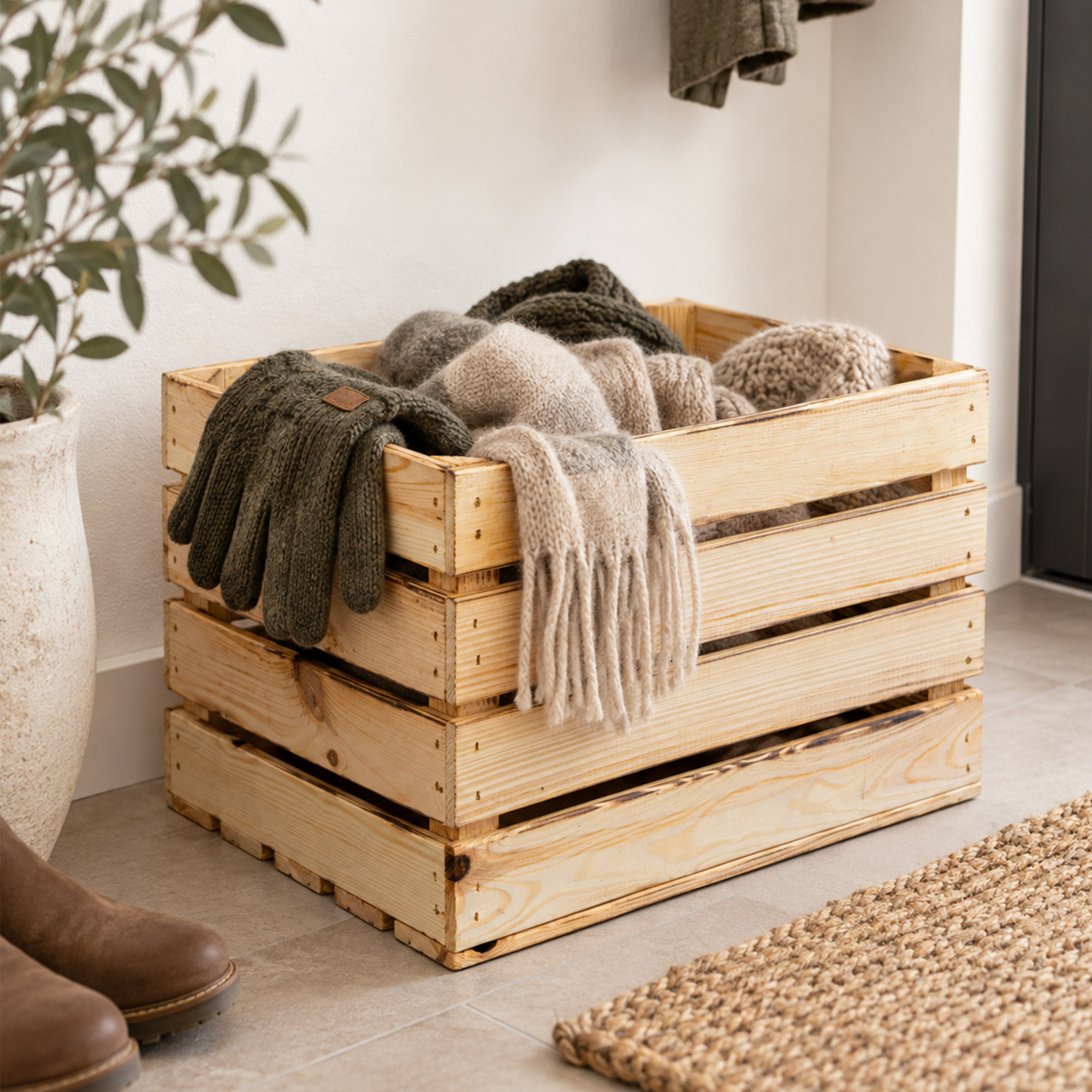 Holzkiste mit Griff  "BF Medium 44x28x33cm" Neu & geflammt