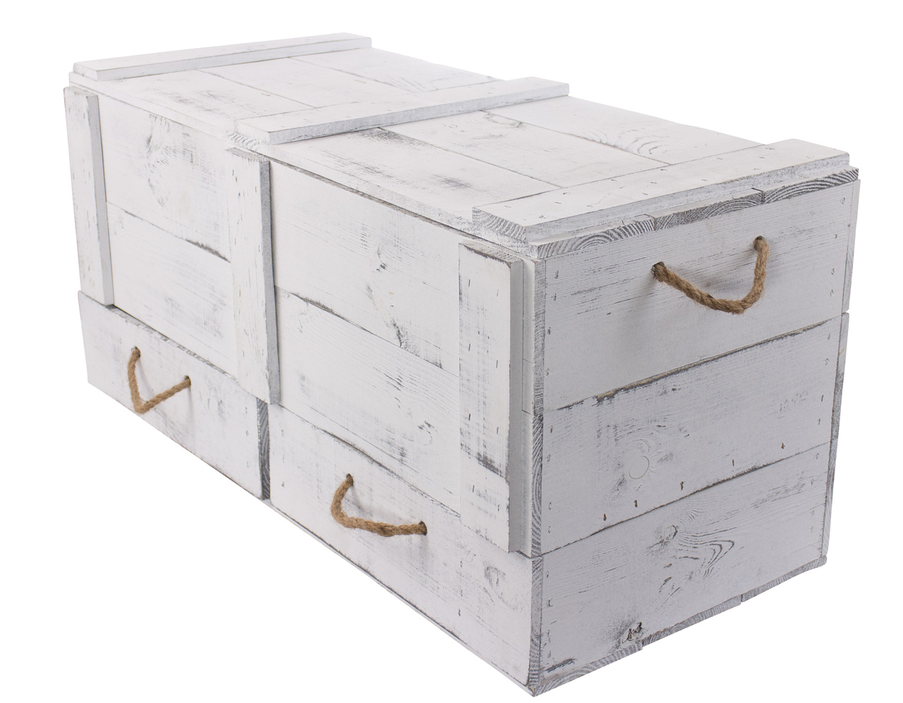 grosse shabby weiss Holztruhe Kalle mit Schubladen und Deckel