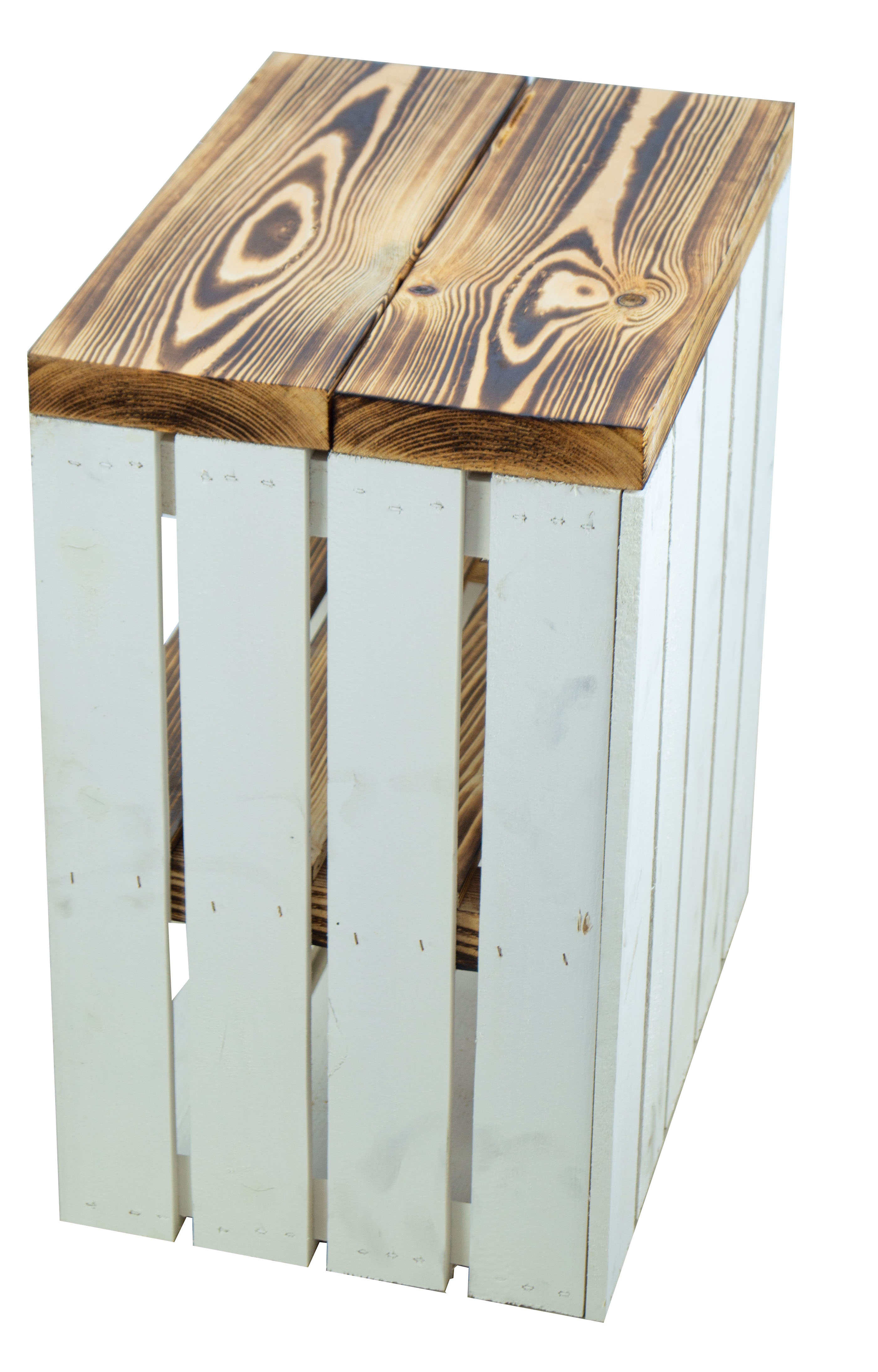 Table d'appoint Johanna blanche avec assise flammée en planches de bois épaisses