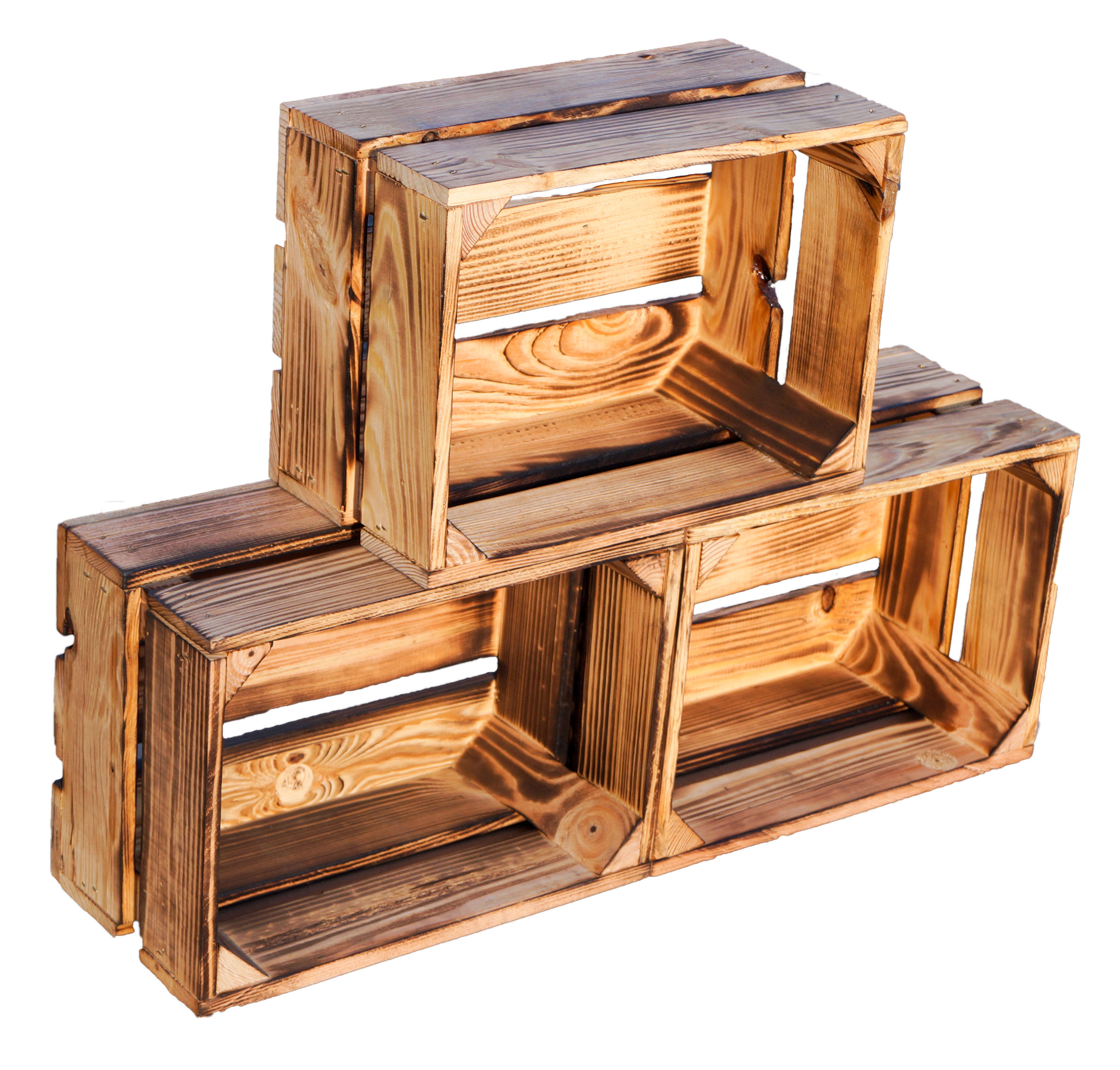 Set de 3 petites boîtes en bois "Frieda" flambées