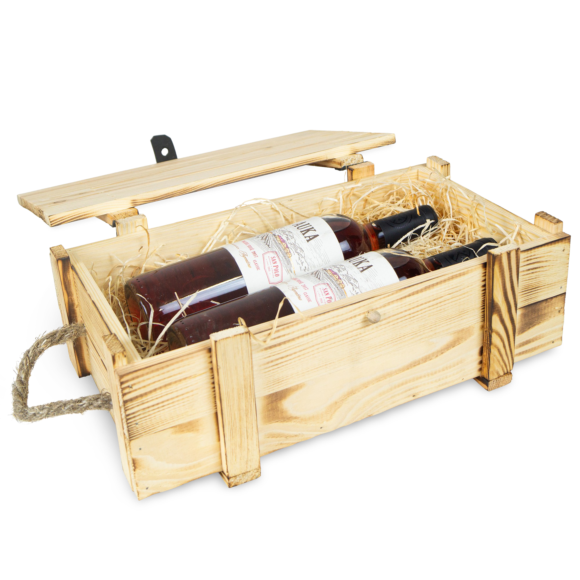 Caisse à Vin 2er Flammé Incl. Laine de Bois Caisse Décorative Hochzeitskiste