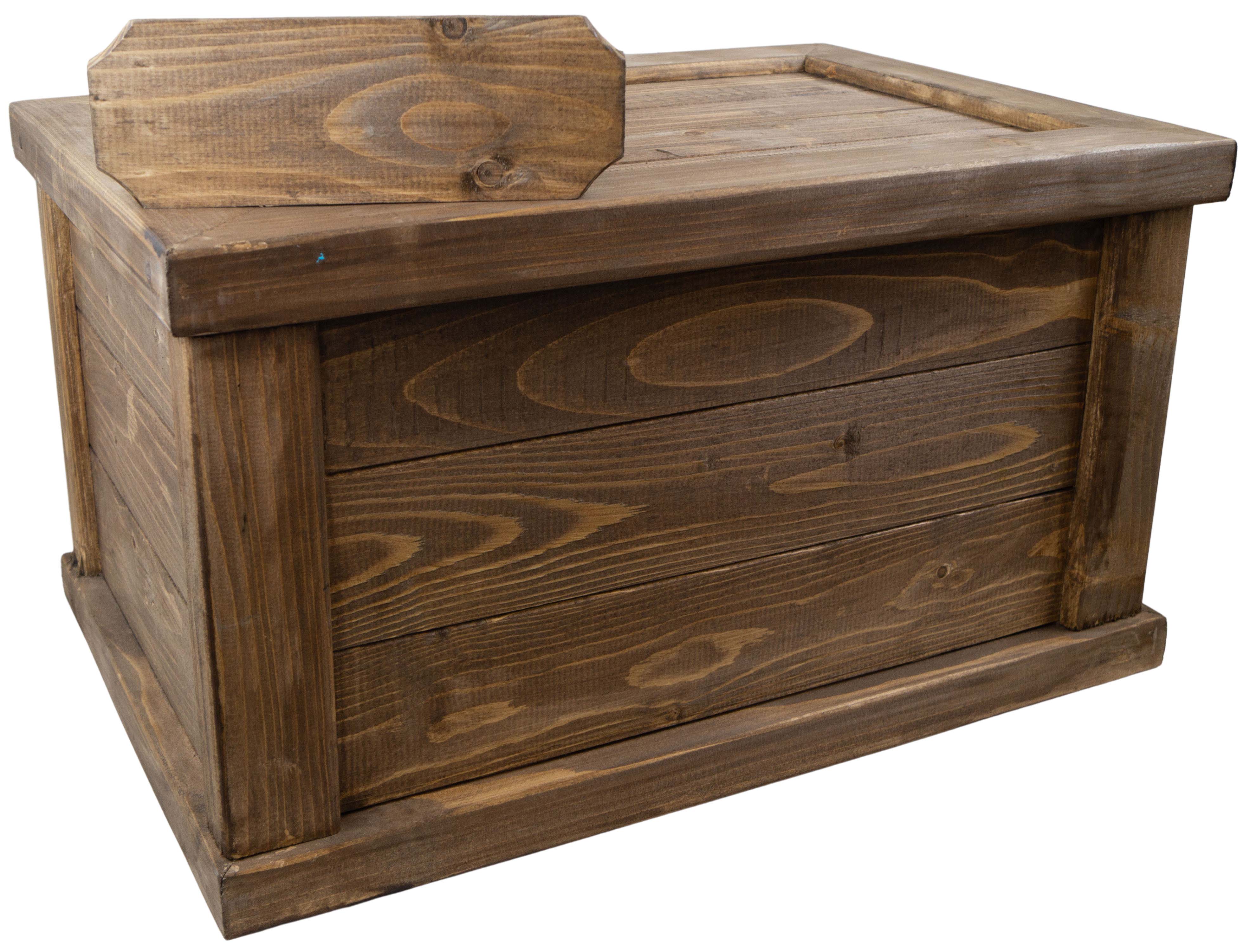 massive Holztruhe UK braun mit Zylinder