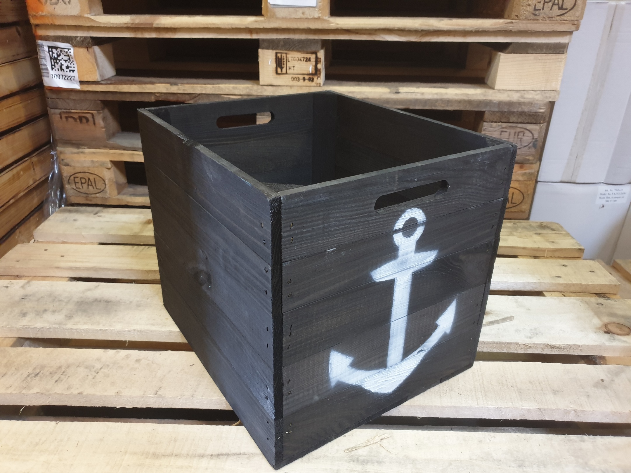 Boîte de rangement noire avec ancre blanche vitrée convenant aux étagères Kallax et Expedit Insert pour étagère