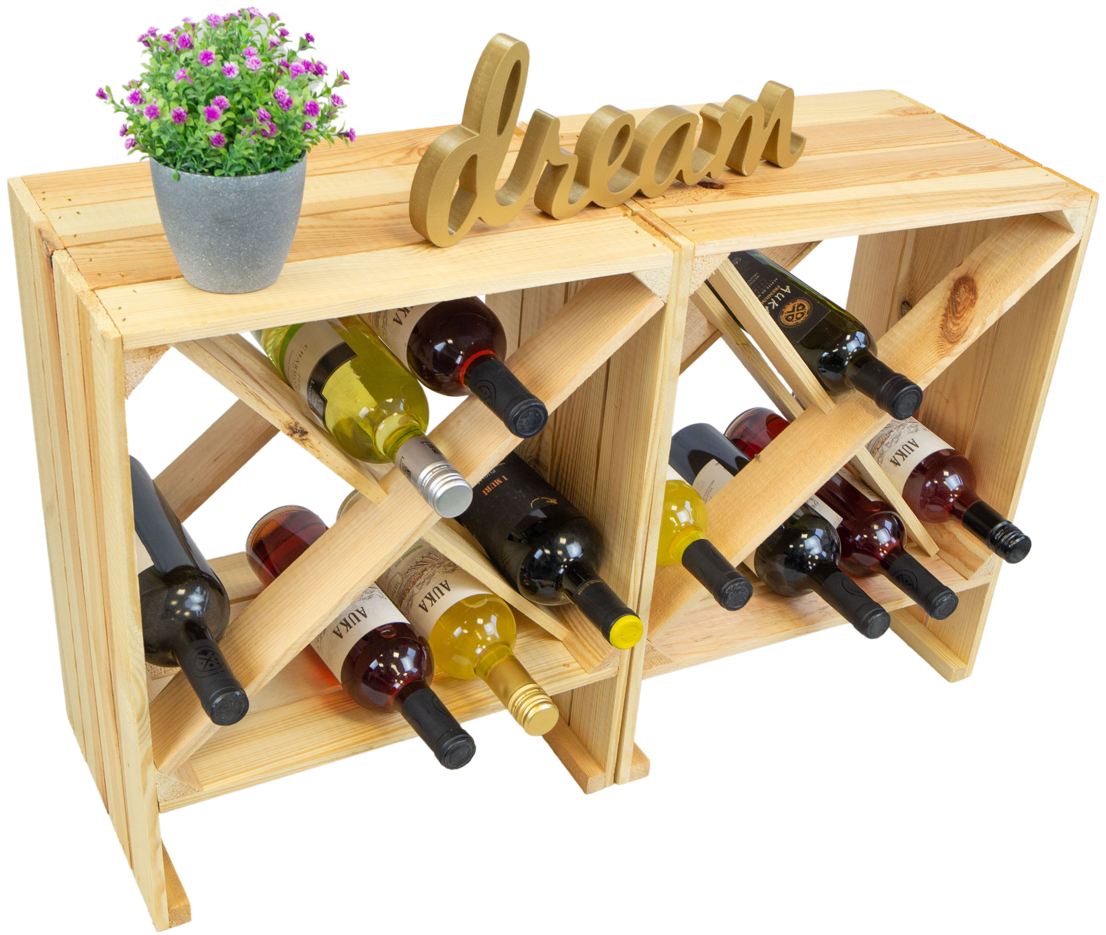 Étagère à Vin " X " Nature Armoire A Vin Weinablage Boîte Boîte en Bois