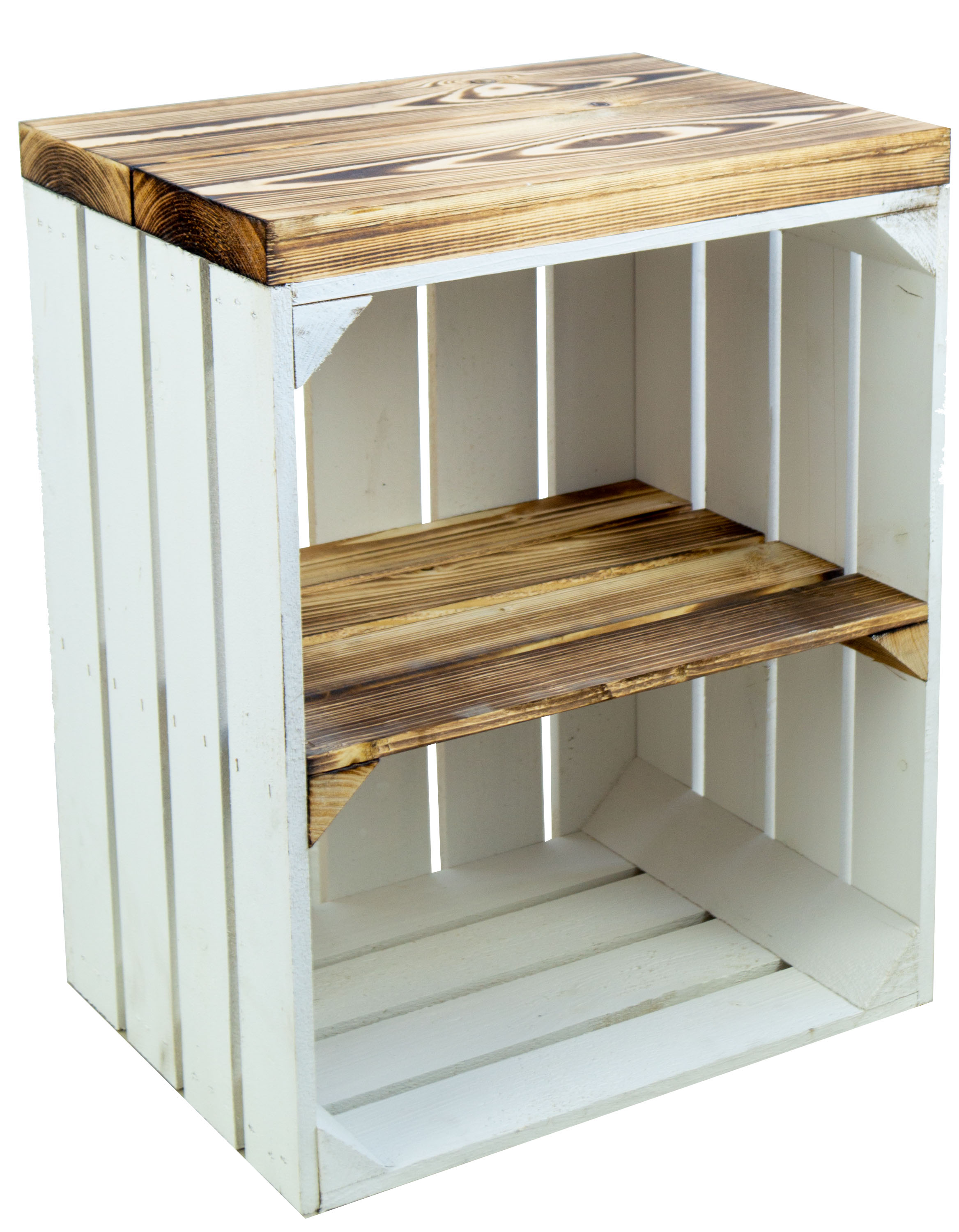 Table d'appoint Johanna blanche avec assise flammée en planches de bois épaisses