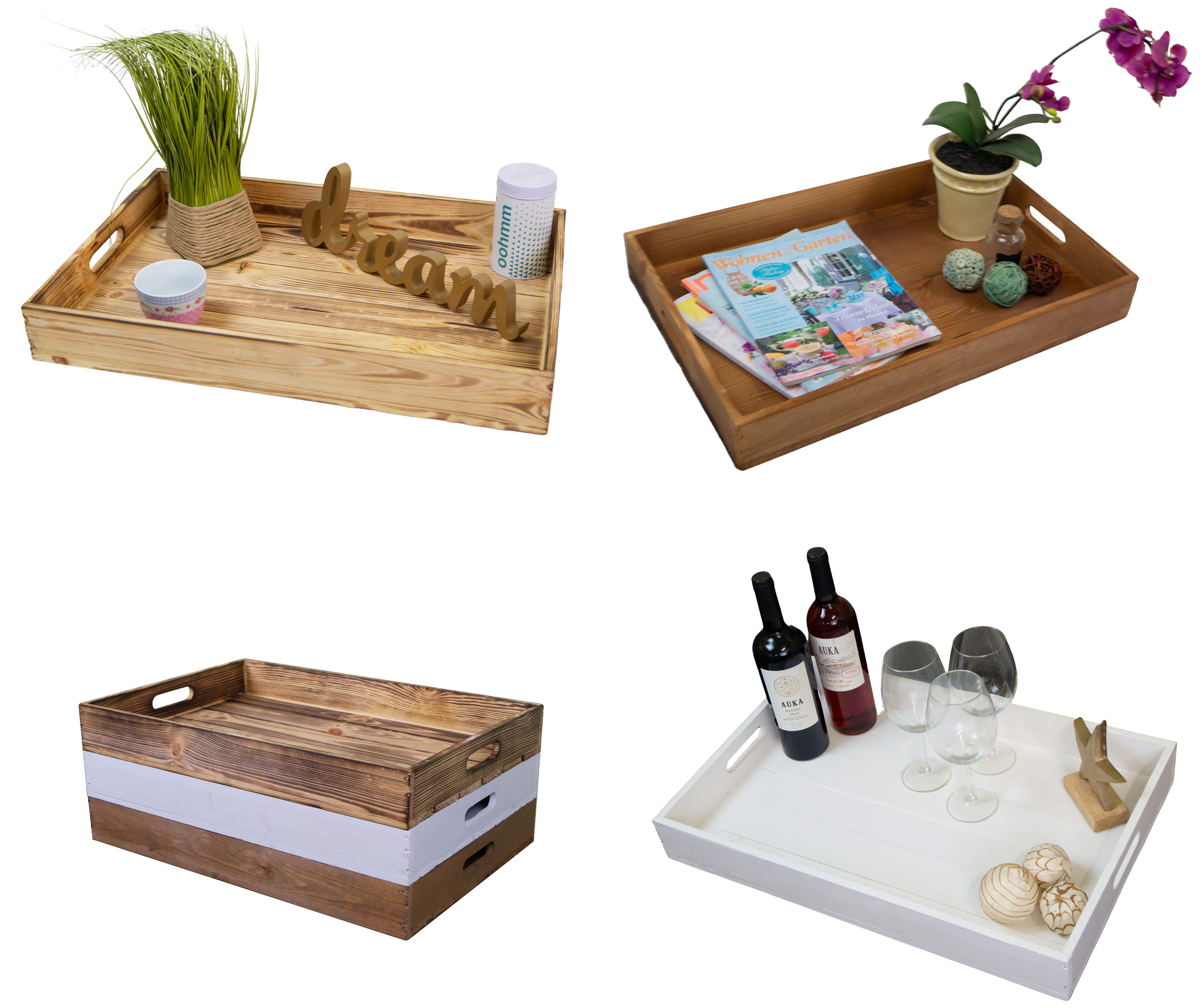 Serviertablett aus Holz 60x40x8cm Holztablett Frühstückstablet