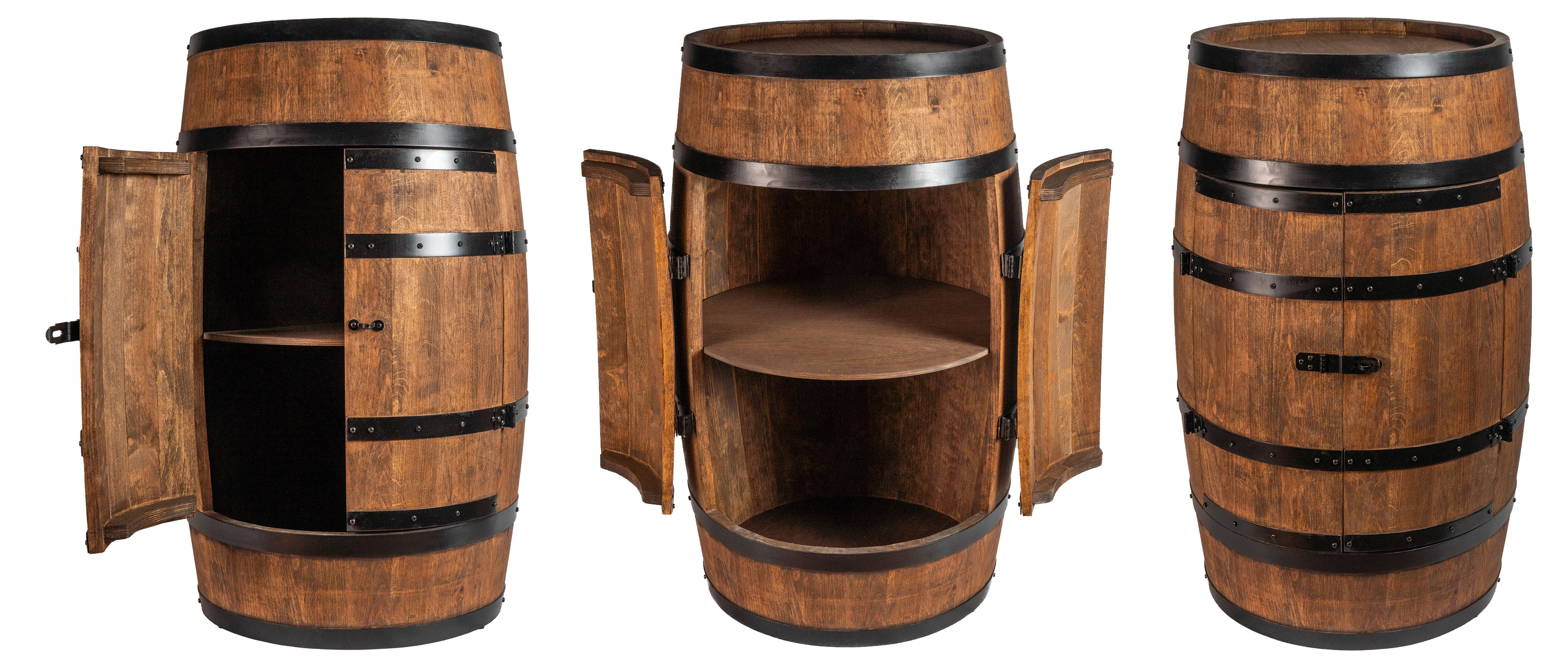 Holzfass mit Türen in Farbton Wenge Hausbar mit LED  – Weinregal & Flaschenständer, Bar oder Partykeller – ca. 80 cm Ohne LED