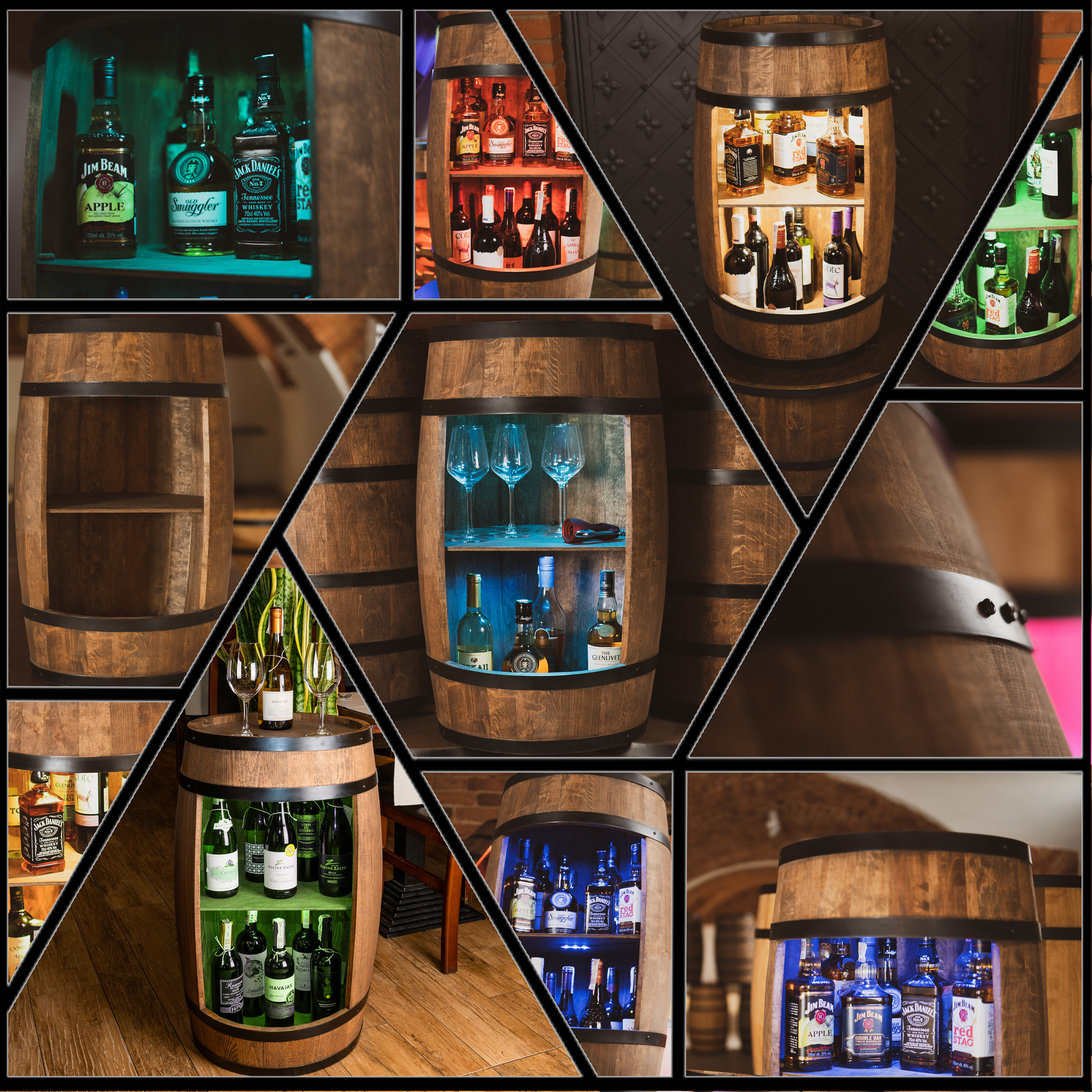 Holzfass in Farbton Wenge Hausbar mit LED – Rustikale Minibar im Weinfass Design – Weinregal & Flaschenständer aus Holz – Vintage Fassbar für Wohnzimmer, Bar oder Partykeller – ca. 80 cm #1 LED Einfarbig