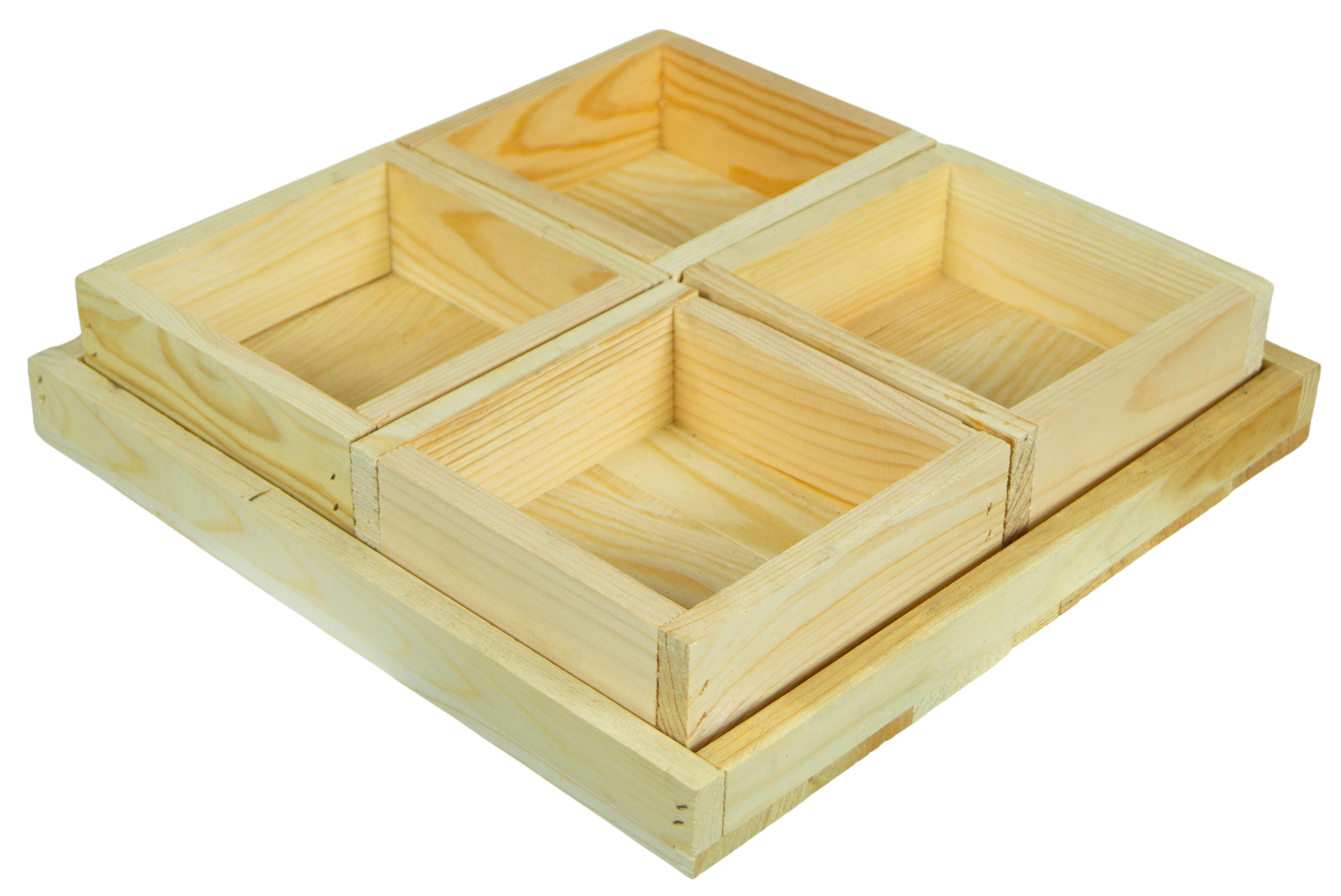 Kleines Dekotablett-Set Karla aus 5 Holzkisten 40x40cm 8cm Höhe Schüsselbox Süßigkeitentablett