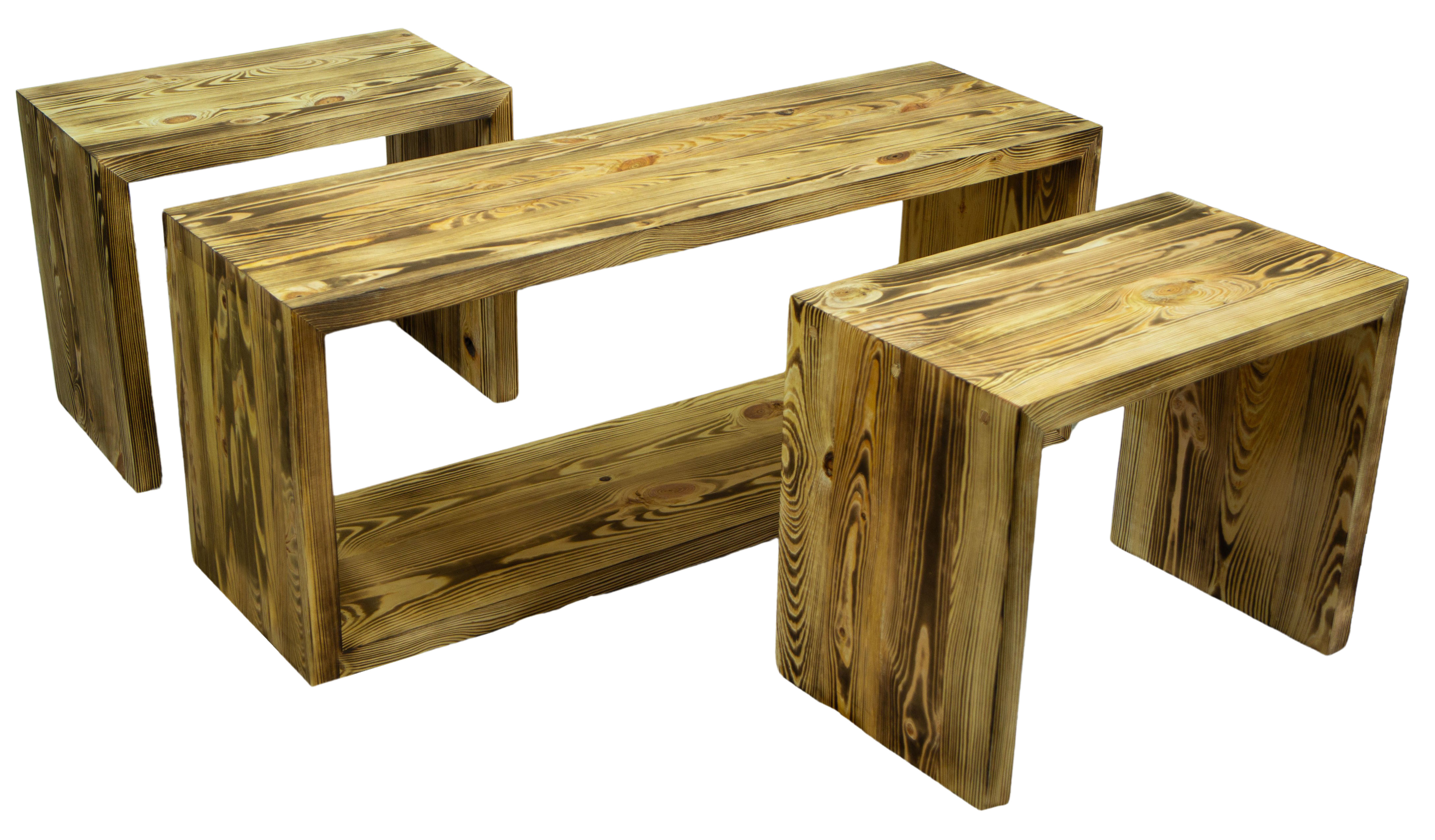 Vintage Tisch mit 2 Sitzhockern in geflammt