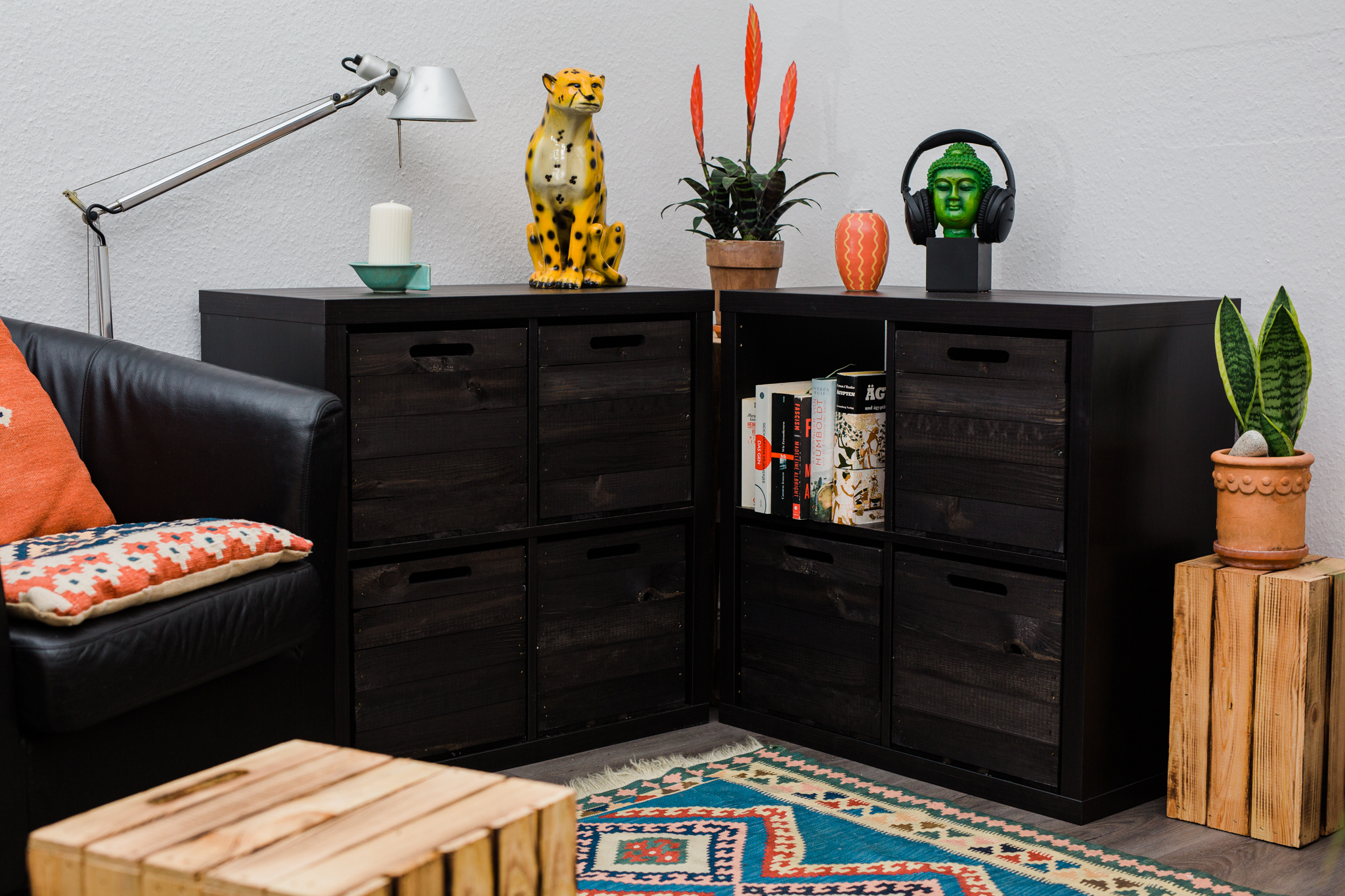 Boîte en bois noir émaillé convenant aux étagères Kallax et Expedit Insert pour étagère