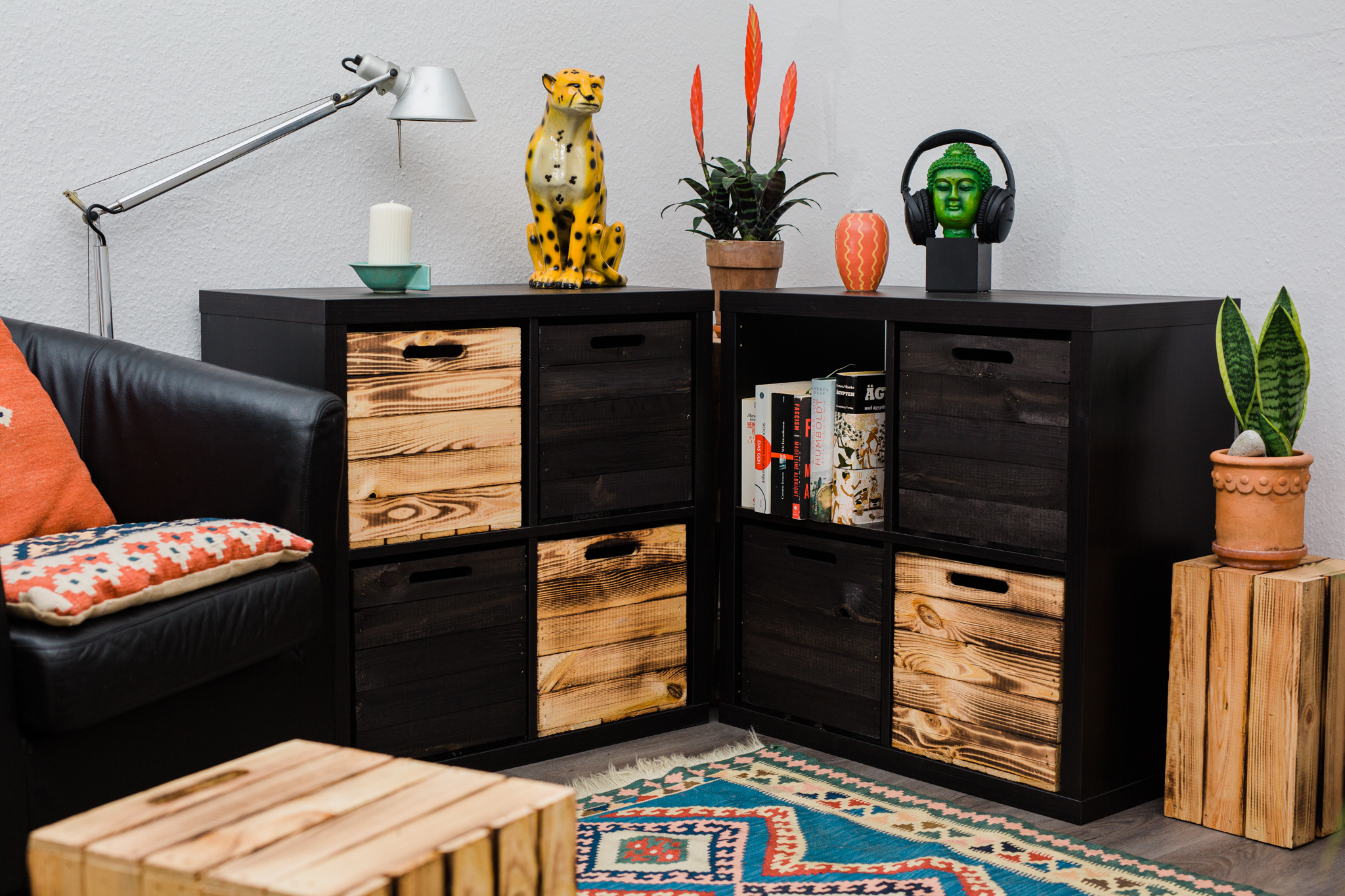 Boîte en bois noir émaillé convenant aux étagères Kallax et Expedit Insert pour étagère