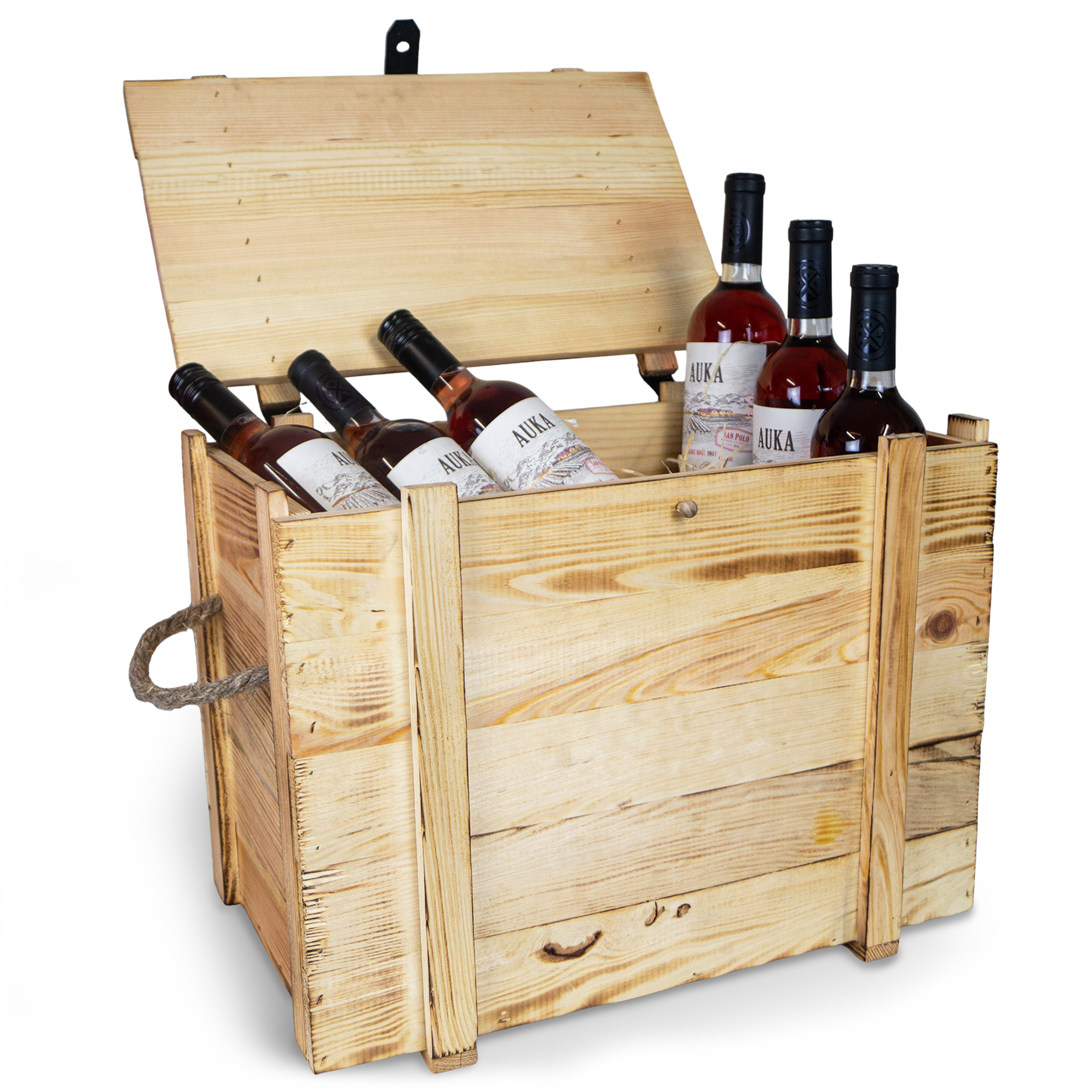 Caisses à vin 12er flammées incl. laine de bois