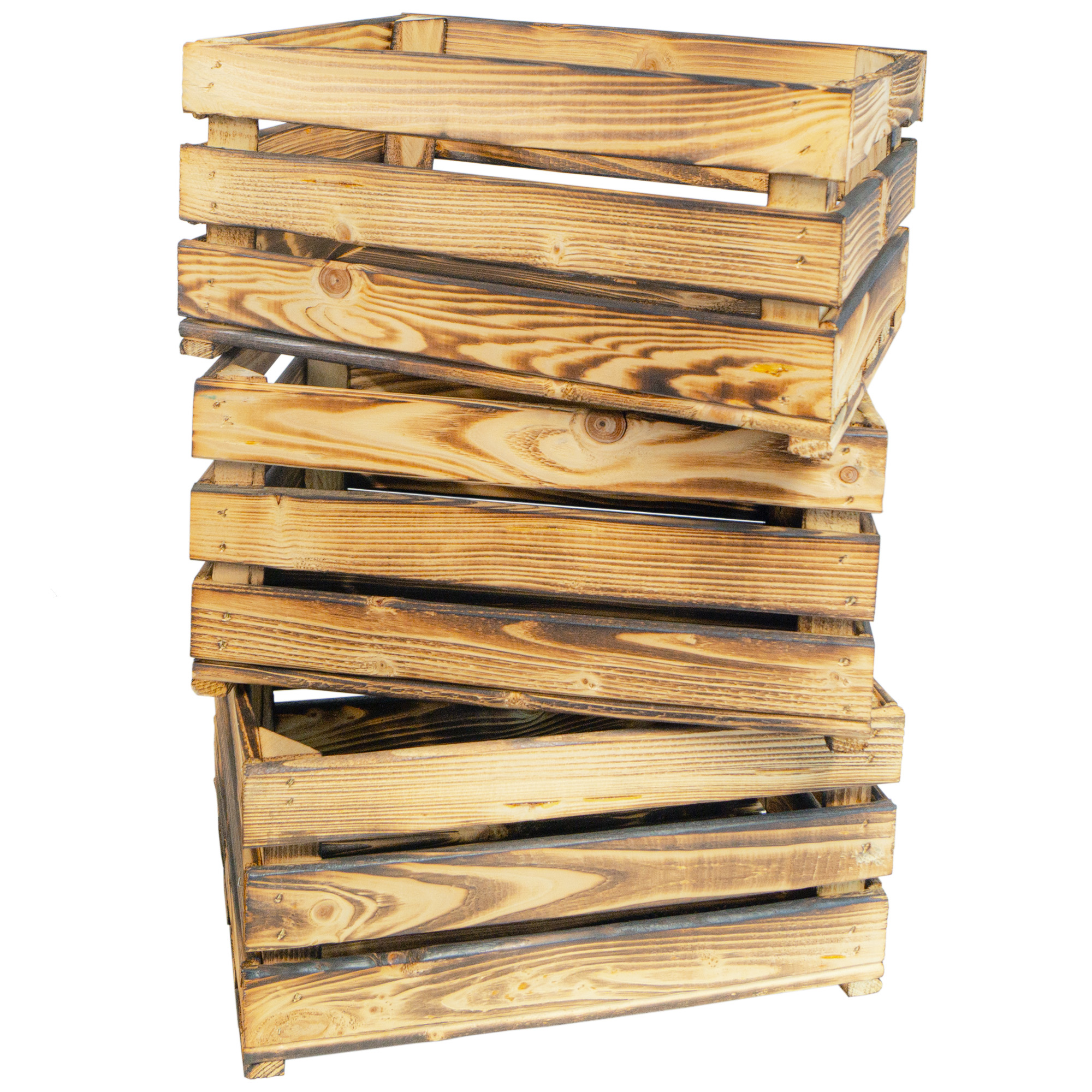 Holzkiste LASSE – Dekorative Aufbewahrungs- und Regalkiste aus Holz in Natur oder geflammt, 40 × 30 × 20 cm Geflammt