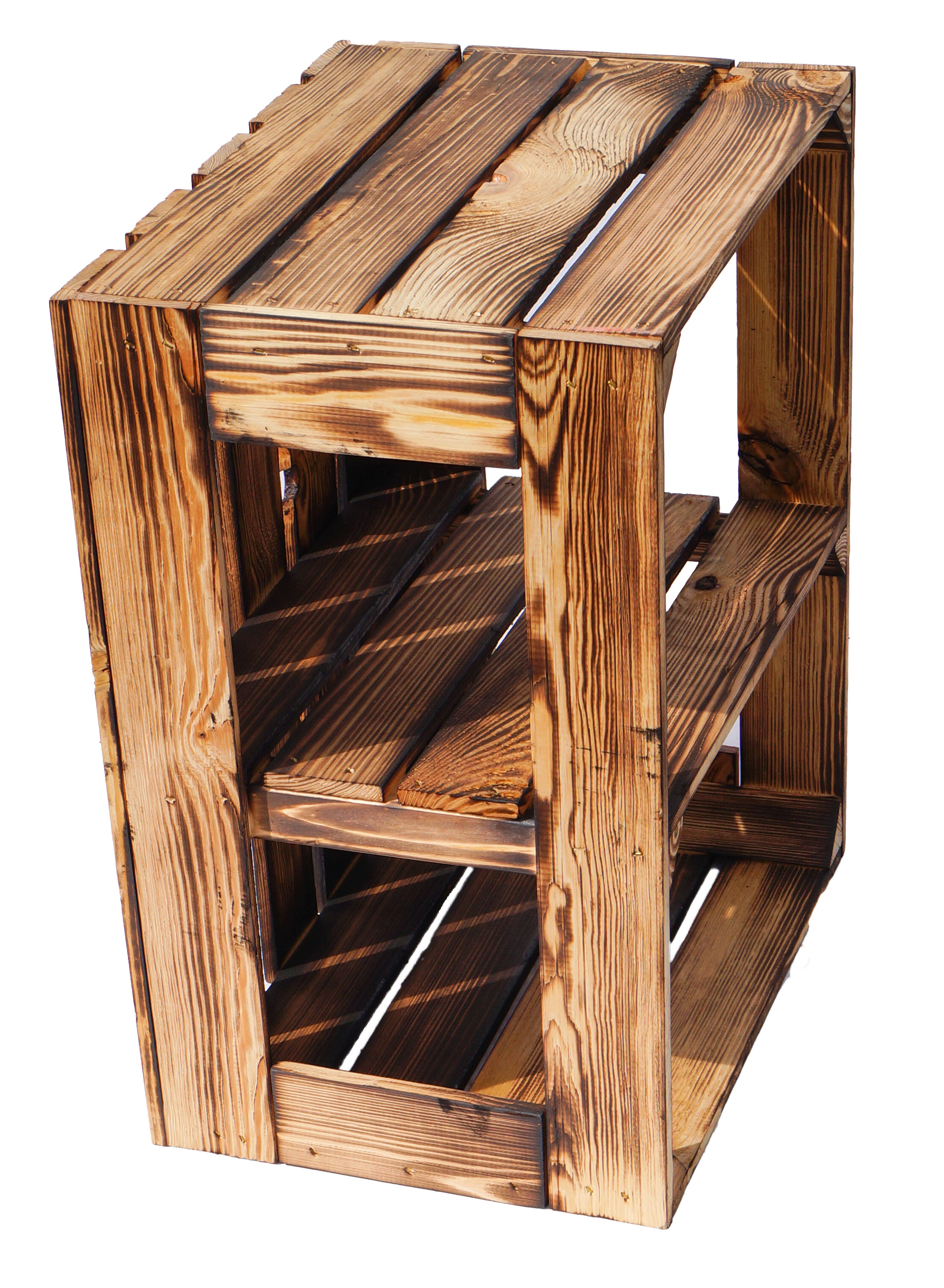 Coffret 3 pièces coffret étagère en bois Gerda flammé avec planche intermédiaire / médiane "Quer" (croix)