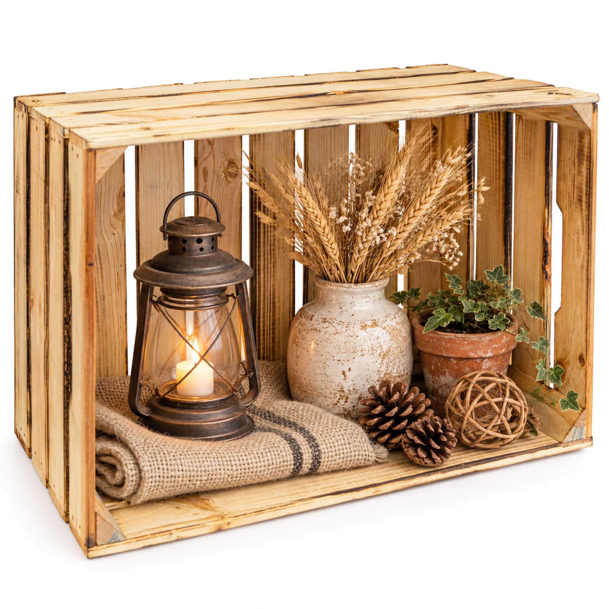 Grosse Holzkiste mit Griff  "BF Groß 60x39x30" Neu & geflammt