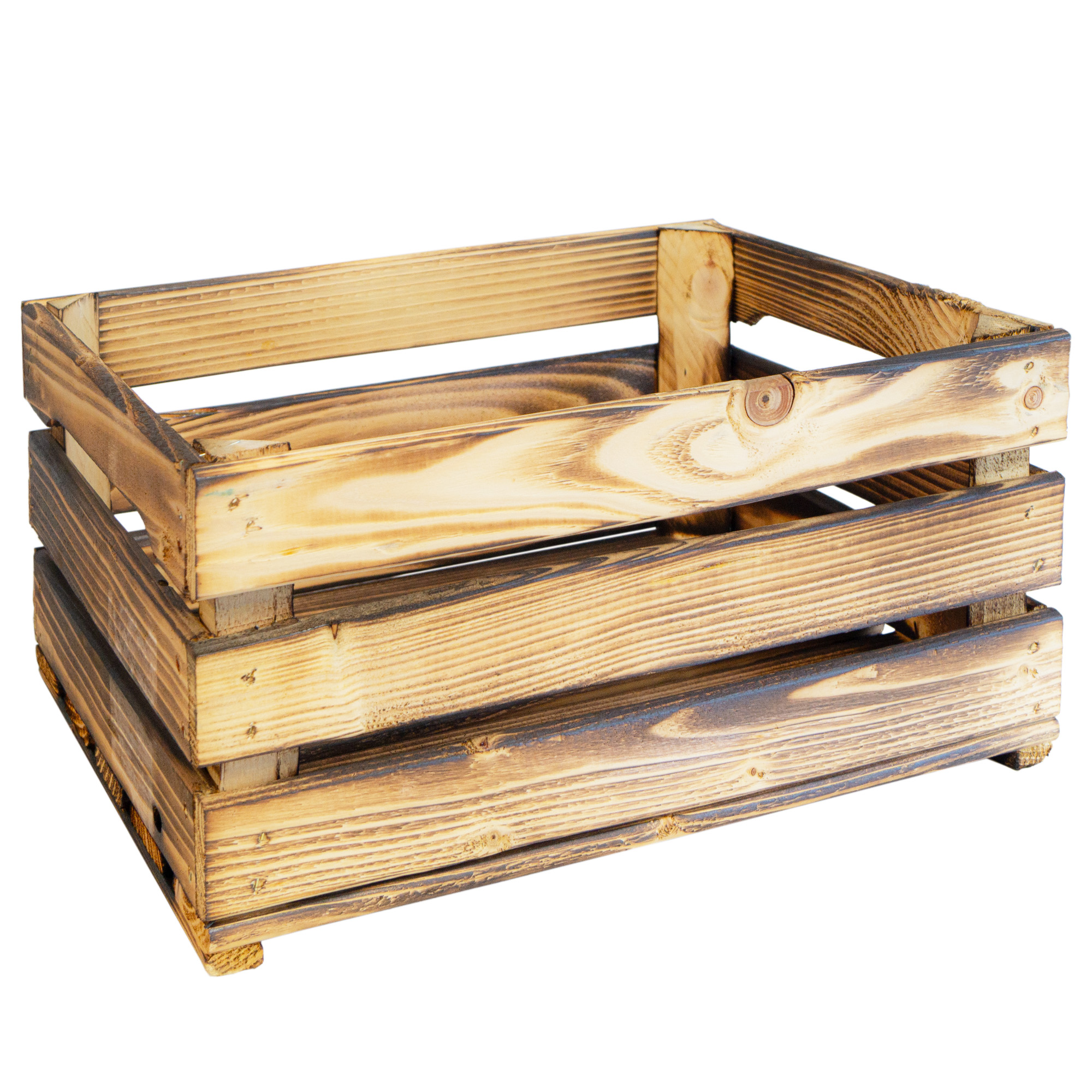 Holzkiste LASSE – Dekorative Aufbewahrungs- und Regalkiste aus Holz in Natur oder geflammt, 40 × 30 × 20 cm Geflammt