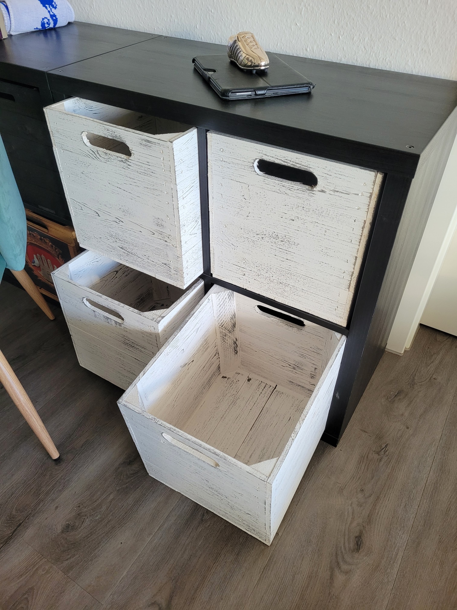 Holzkiste Shabby weiß passend für Kallax und Expeditregale Regaleinsatz