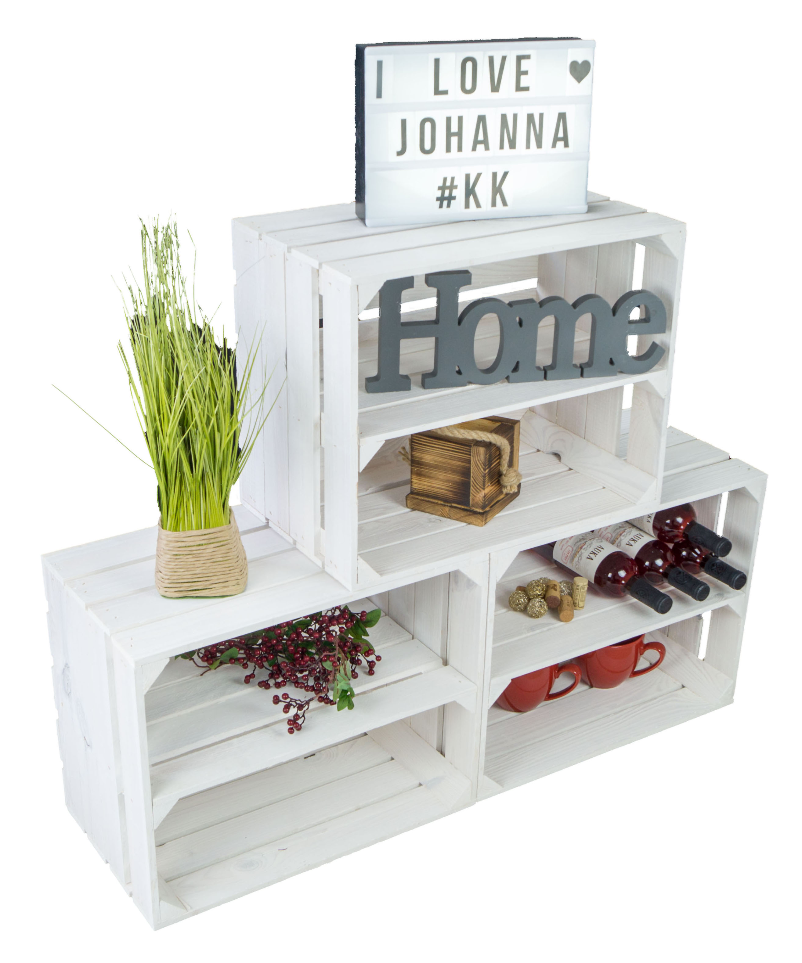 3er set Obstkistenregal  Johanna neu - weiß - längs