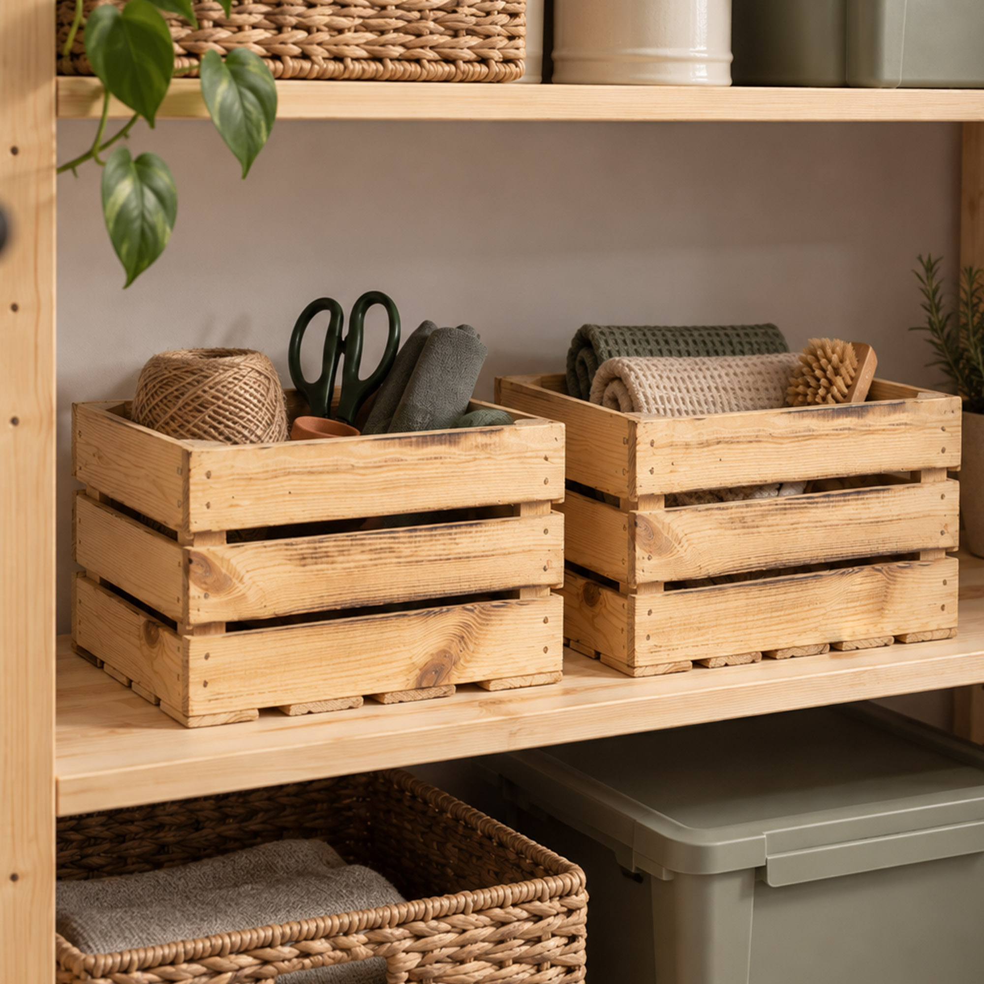 Holzkiste mit Griff  "BF klein 34x23x21cm" Neu & geflammt