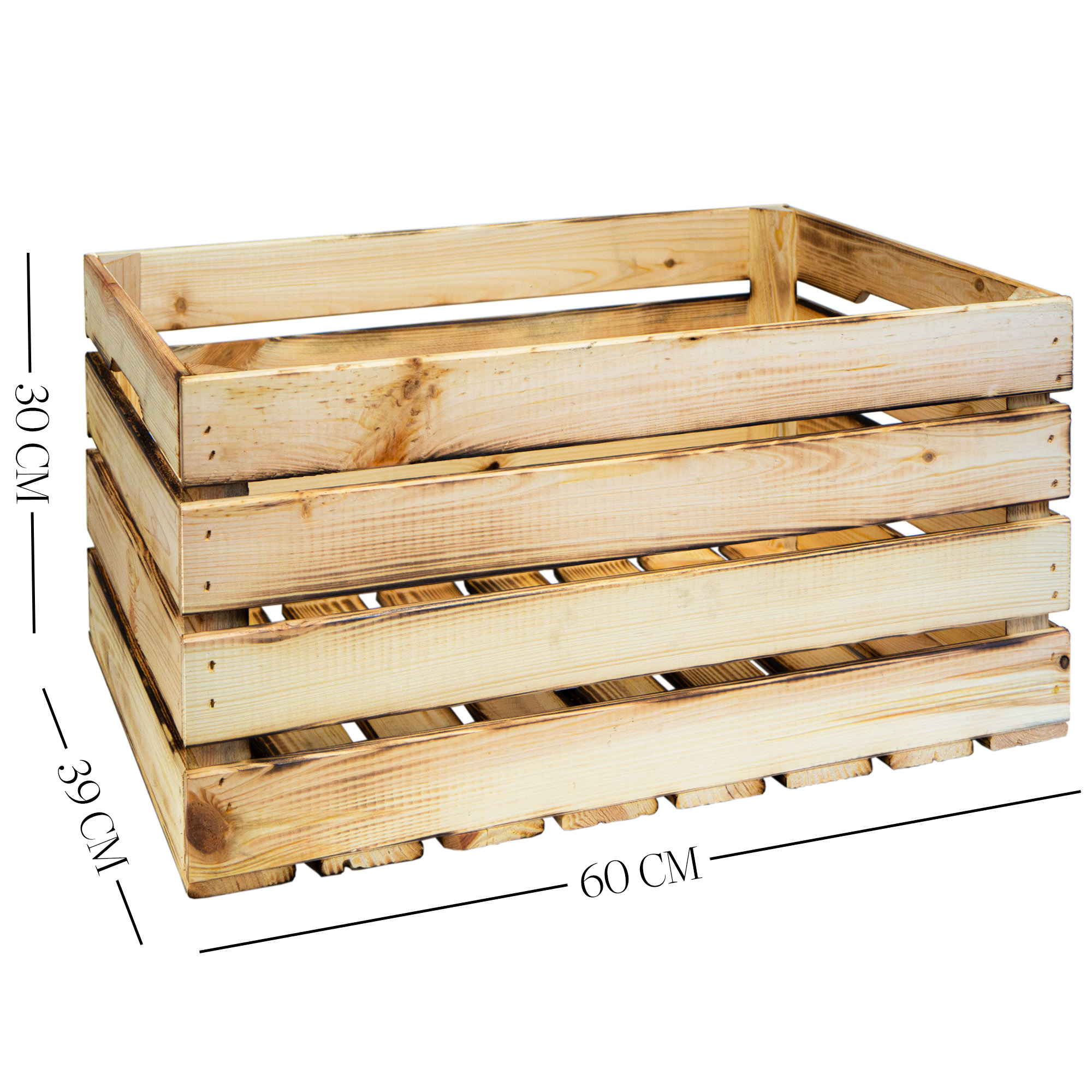 Grosse Holzkiste mit Griff  "BF Groß 60x39x30" Neu & geflammt