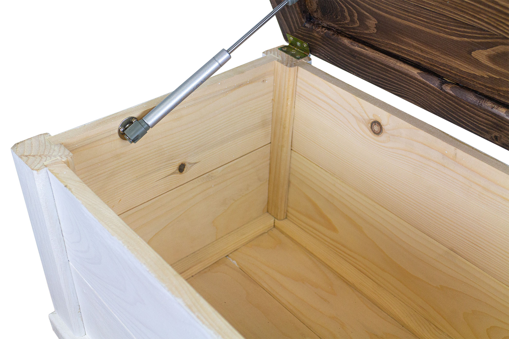 massive Holztruhe UK weiss braun mit Zylinder 60x40x34cm