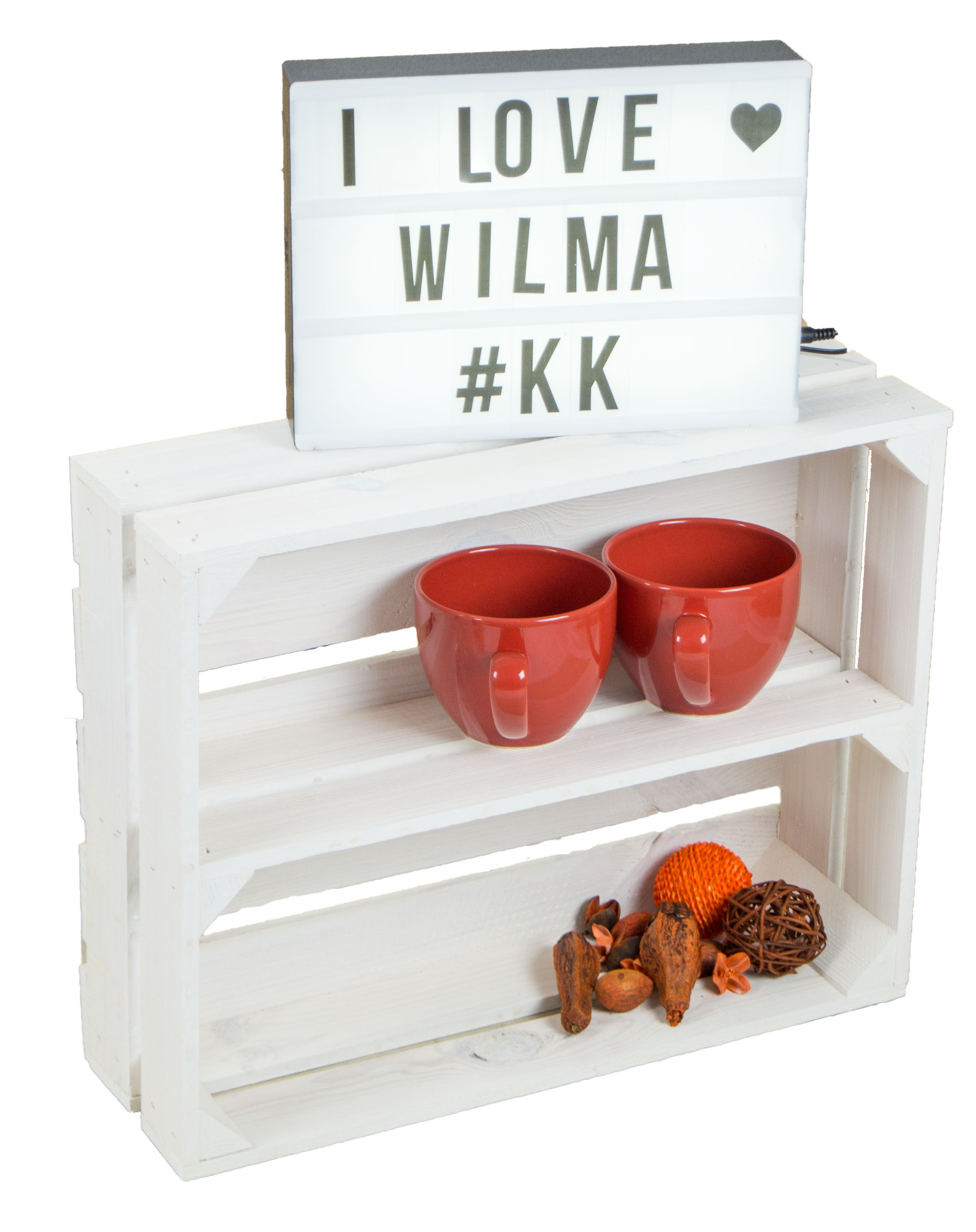 flaches Obstkistenregal "Wilma längs" weiß