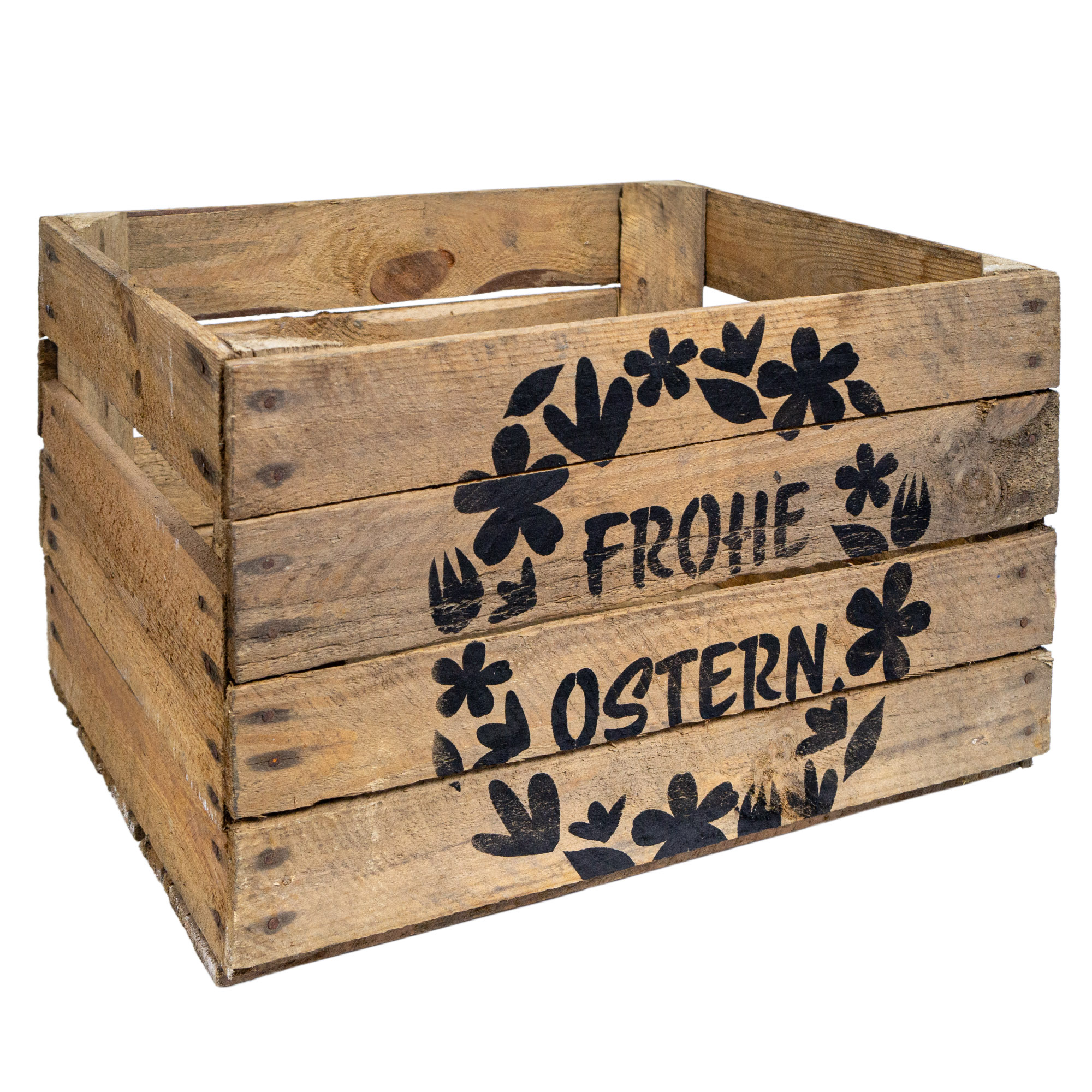 Holzkiste mit Ostermotiv  Frohe Ostern (Osterkranz) 50 x 40 x 30 cm