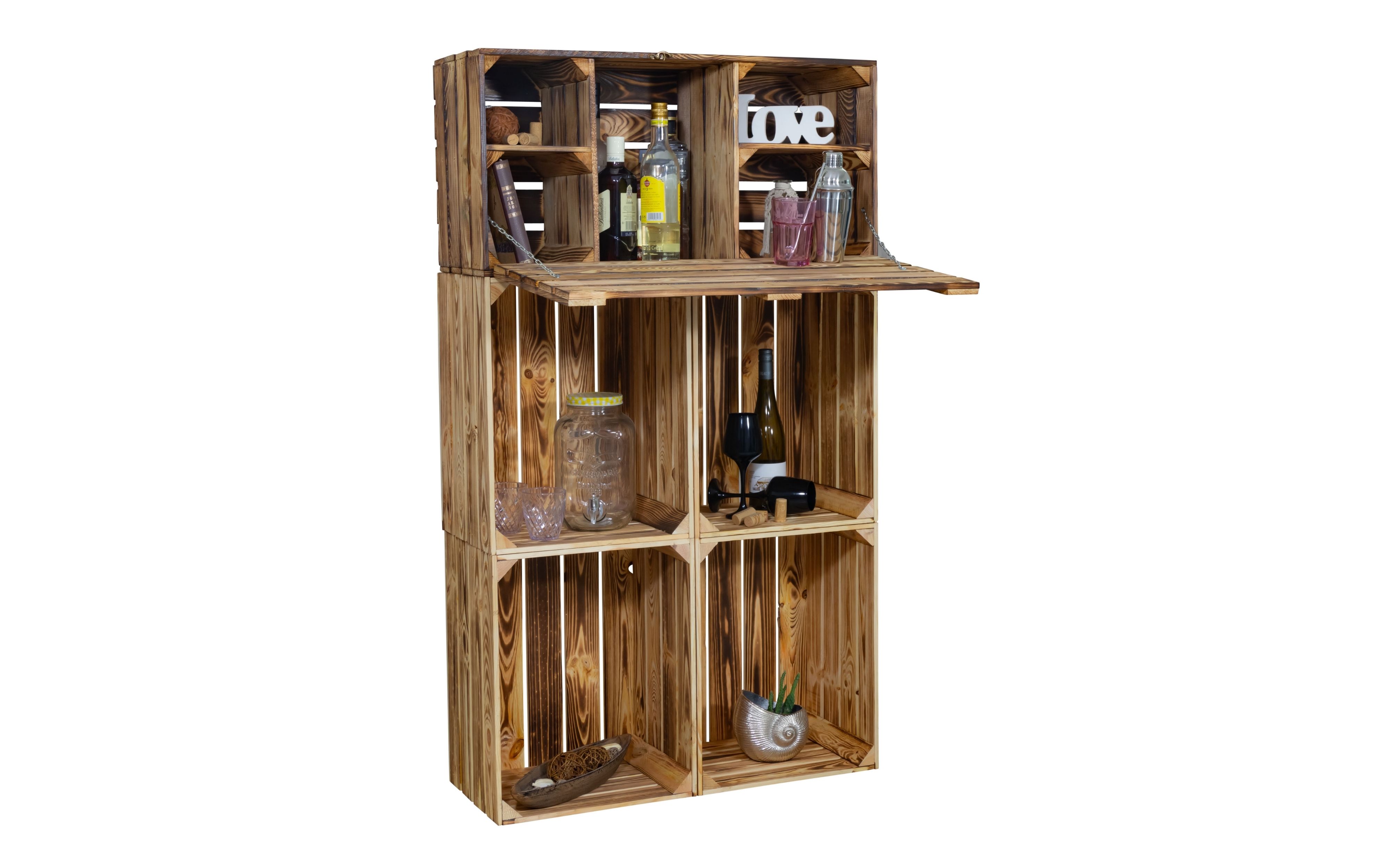 Minibar "Daniel" avec fonction pliante et étagère à bouteilles (Flammé)