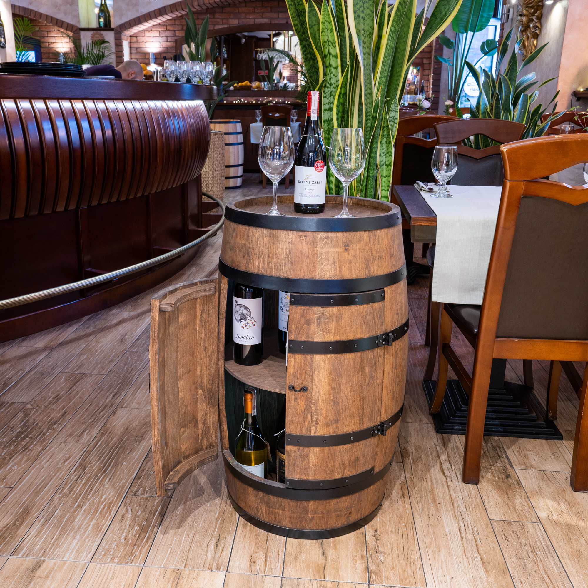 Holzfass mit Türen in Farbton Wenge Hausbar mit LED  – Weinregal & Flaschenständer, Bar oder Partykeller – ca. 80 cm Ohne LED