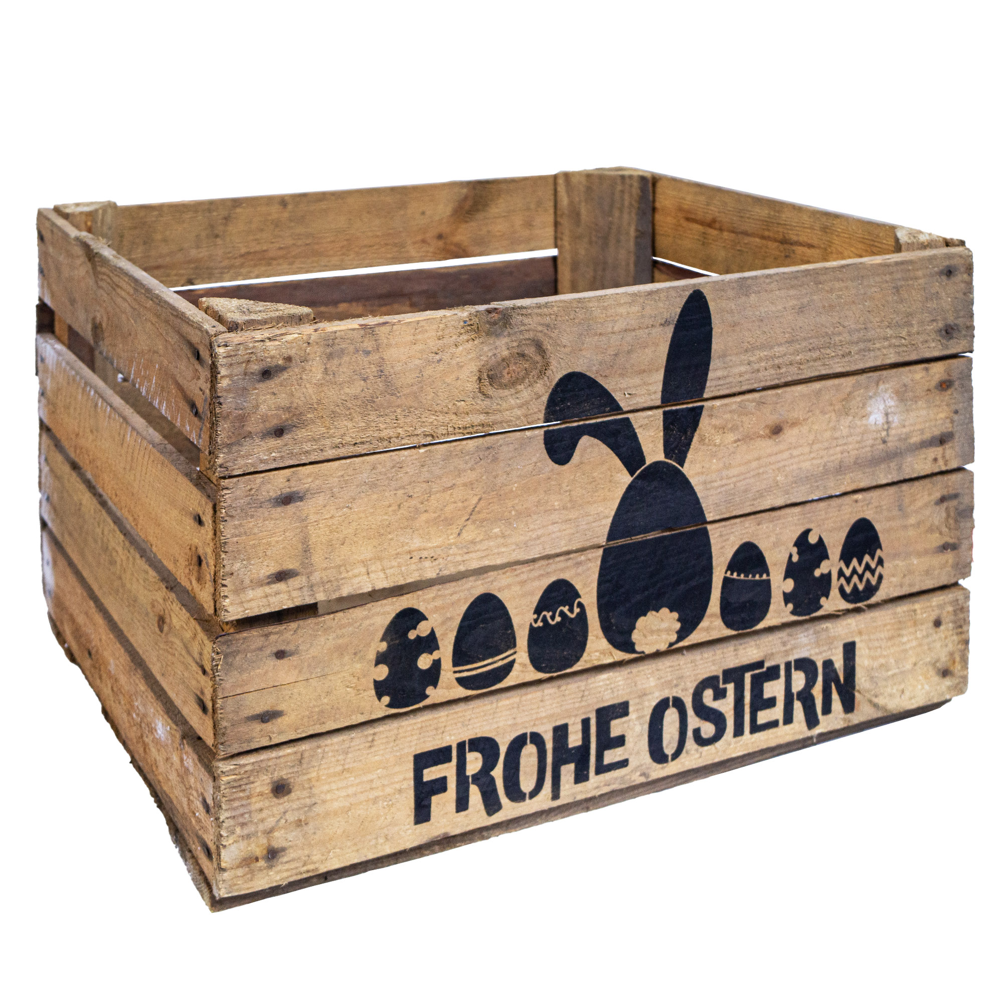 Holzkiste mit Ostermotiv  Frohe Ostern (Hase und Eier)  50 x 40 x 30 cm