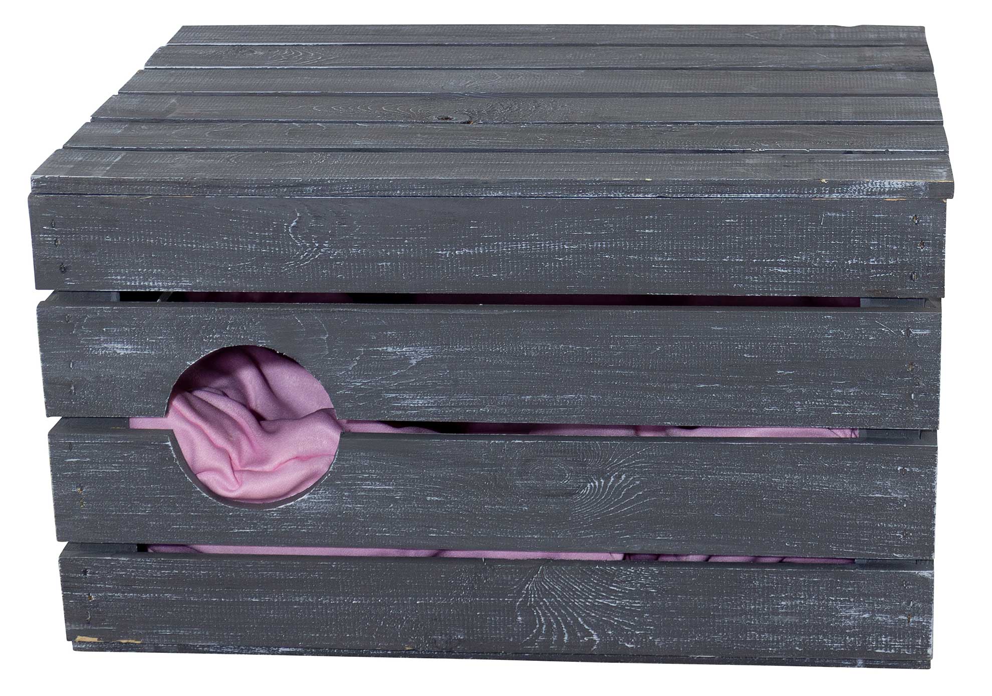 Große Katzenhöhle Shabby Schwarz Holz mit Kissen 60x45x35cm