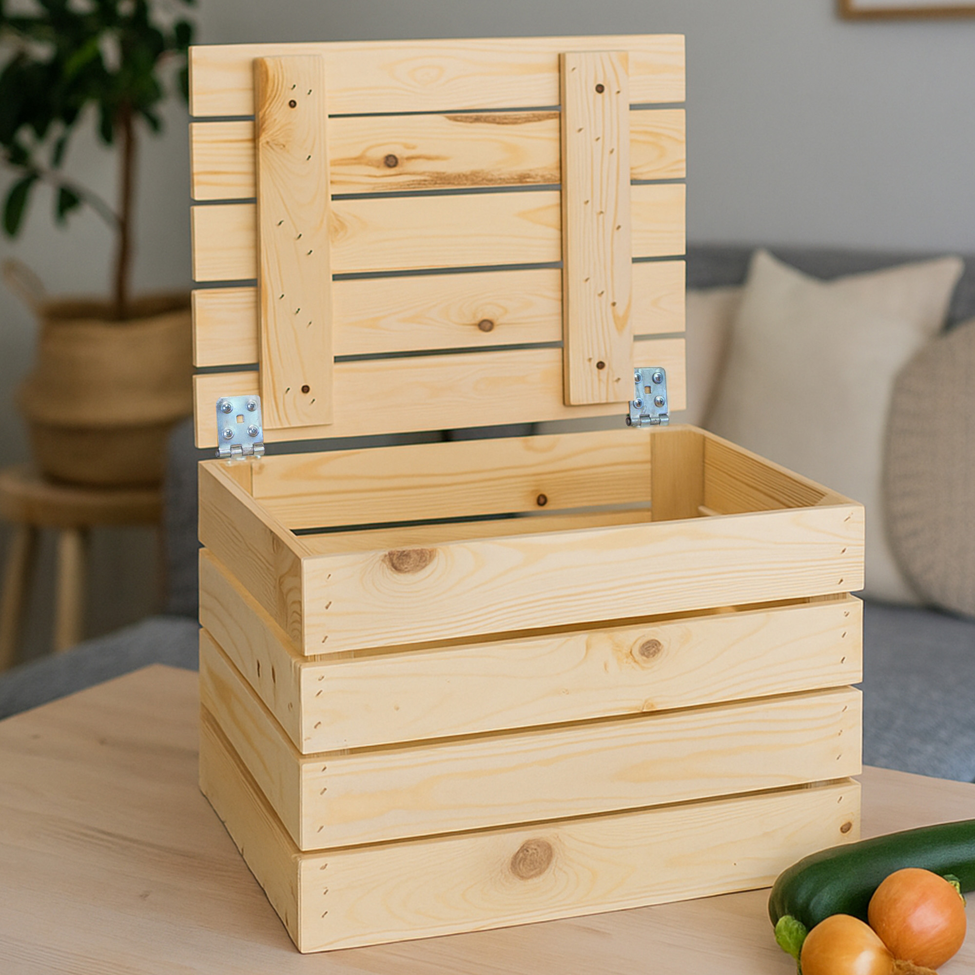 Coffre en Bois Boîte à Vin Trésor de Paix à Jouets Nature avec Couvercle 48 x 3