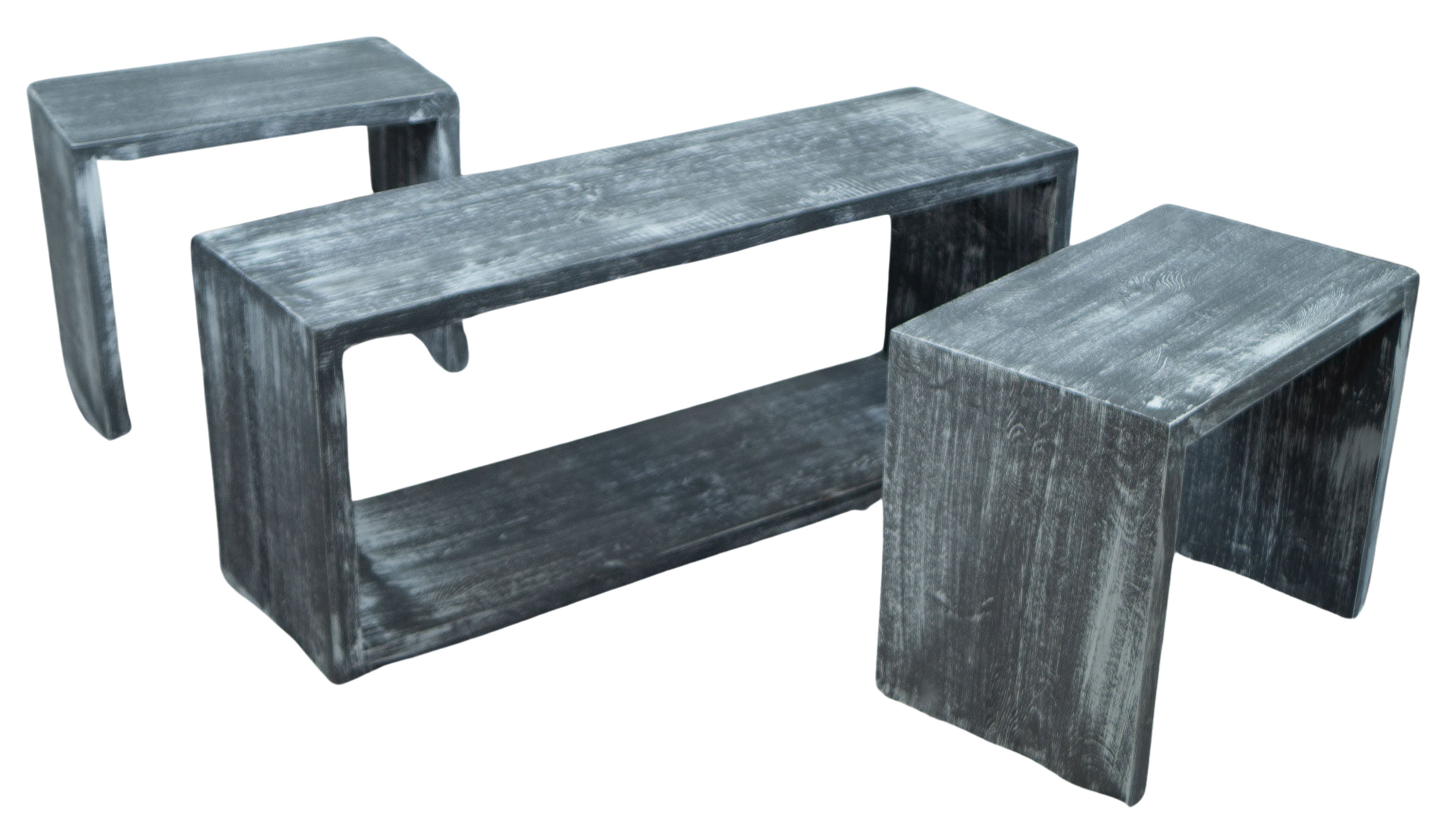 Vintage Tisch mit 2 Sitzhockern in shabby schwarz